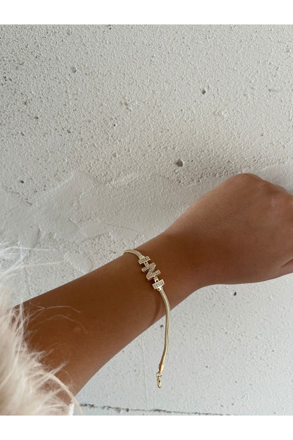 FASHİON JEWELRY Harfli Çelik Bileklik İtalyan Zincir N Harfi 14 K Renk