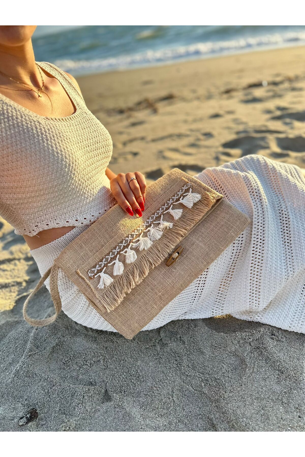 Myra Püskül Detaylı Kadın Jüt Clutch & Portföy