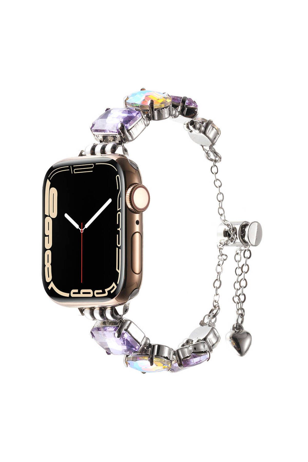 Teknodur Apple Watch 42mm TKDR KRD-115 Renkli Taş Tasarımlı Kordon-Lila