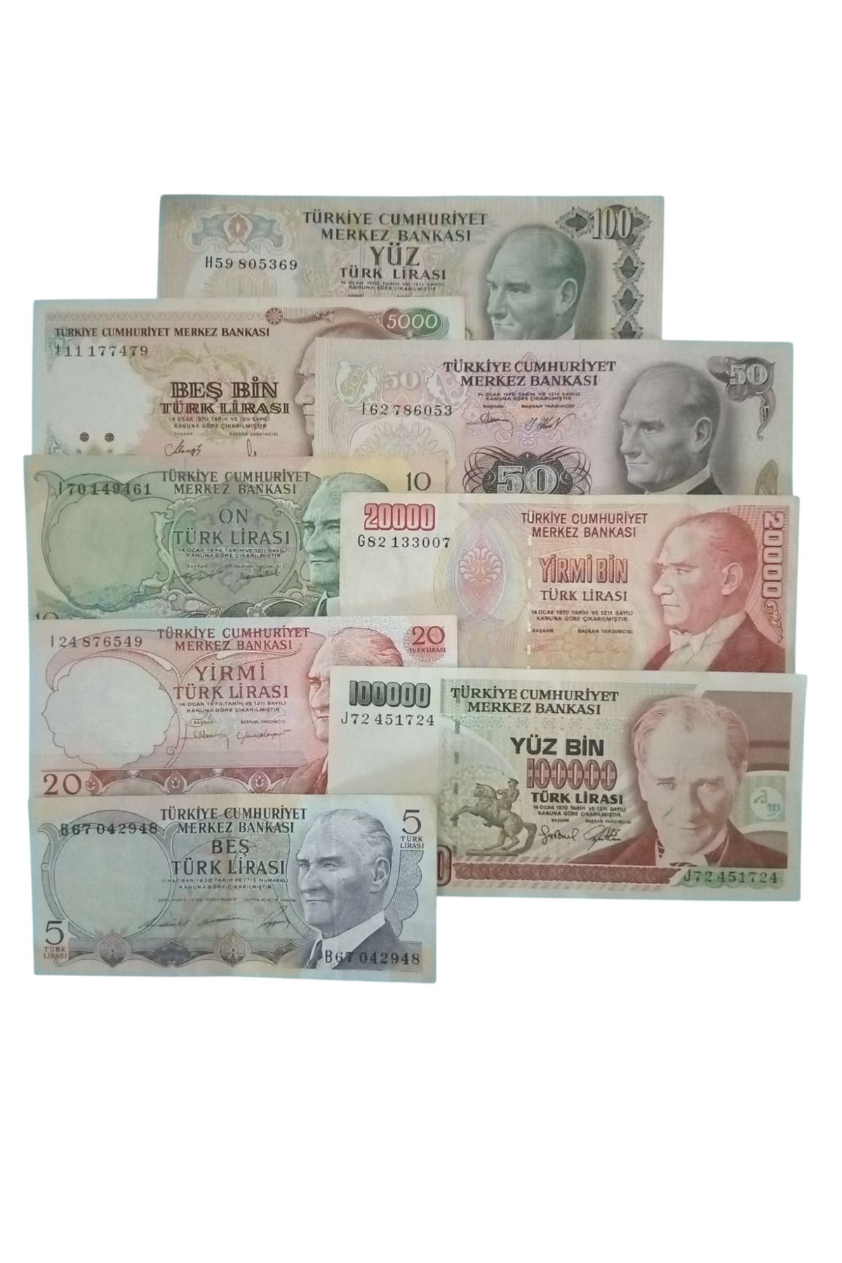 Yediotuz 6. 7. Emisyon 8 Adet Koleksiyon Kağıt Para Eski Para Hobi Hediye Antika Para