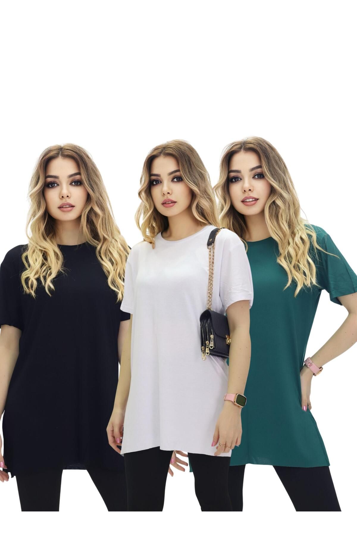 Bala Giyim 3'lü Kadın Kısa Kollu Yırtmaçlı Tunik