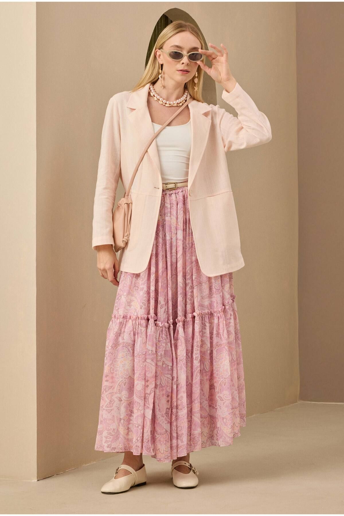 HEQA Keten Blazer Ceket Soft Pembe