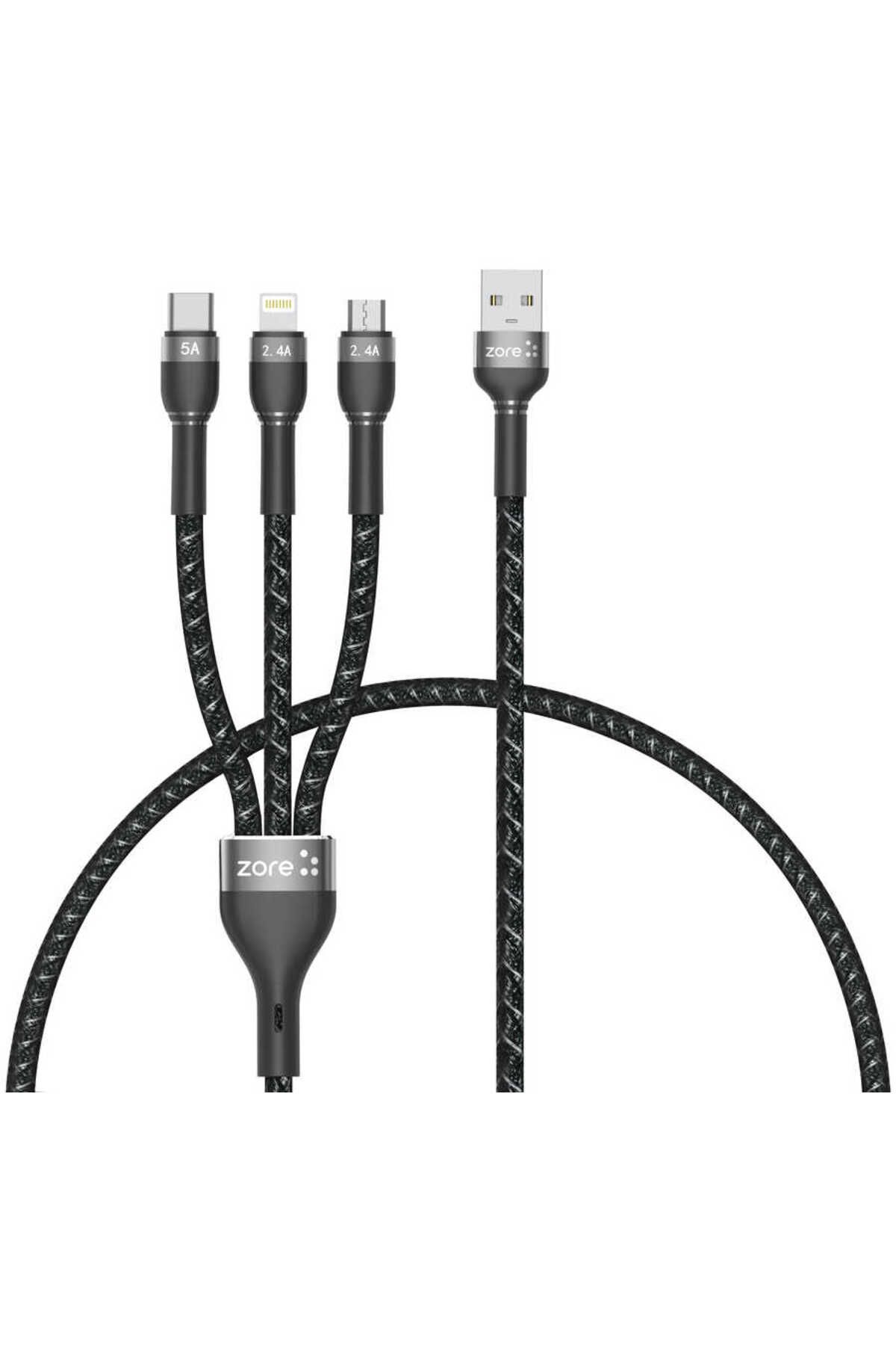Teknodur Siyah Shira Serisi 3 in 1 USB Kablo 30cm-TKDR