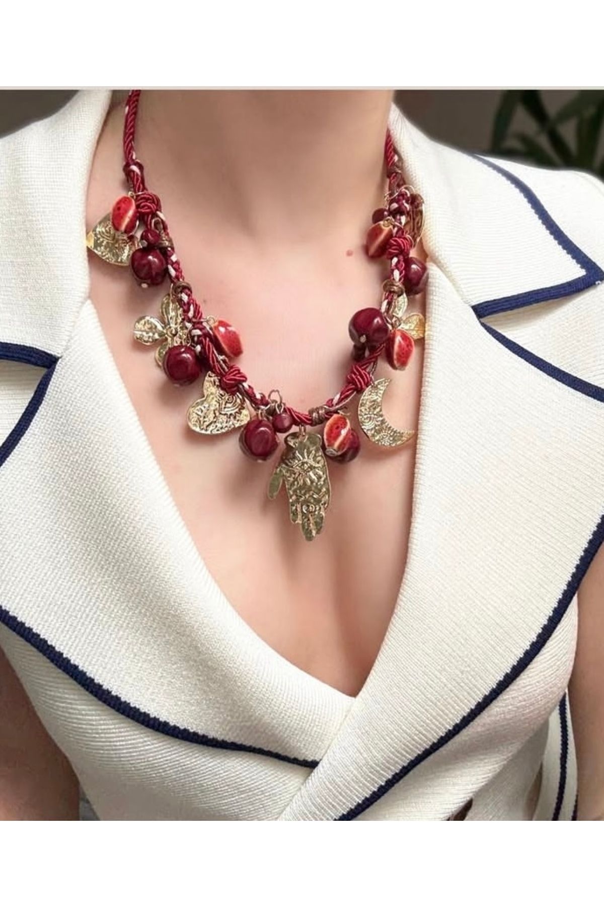 Asum İsstanbul Marka Bordo Charm Kolye