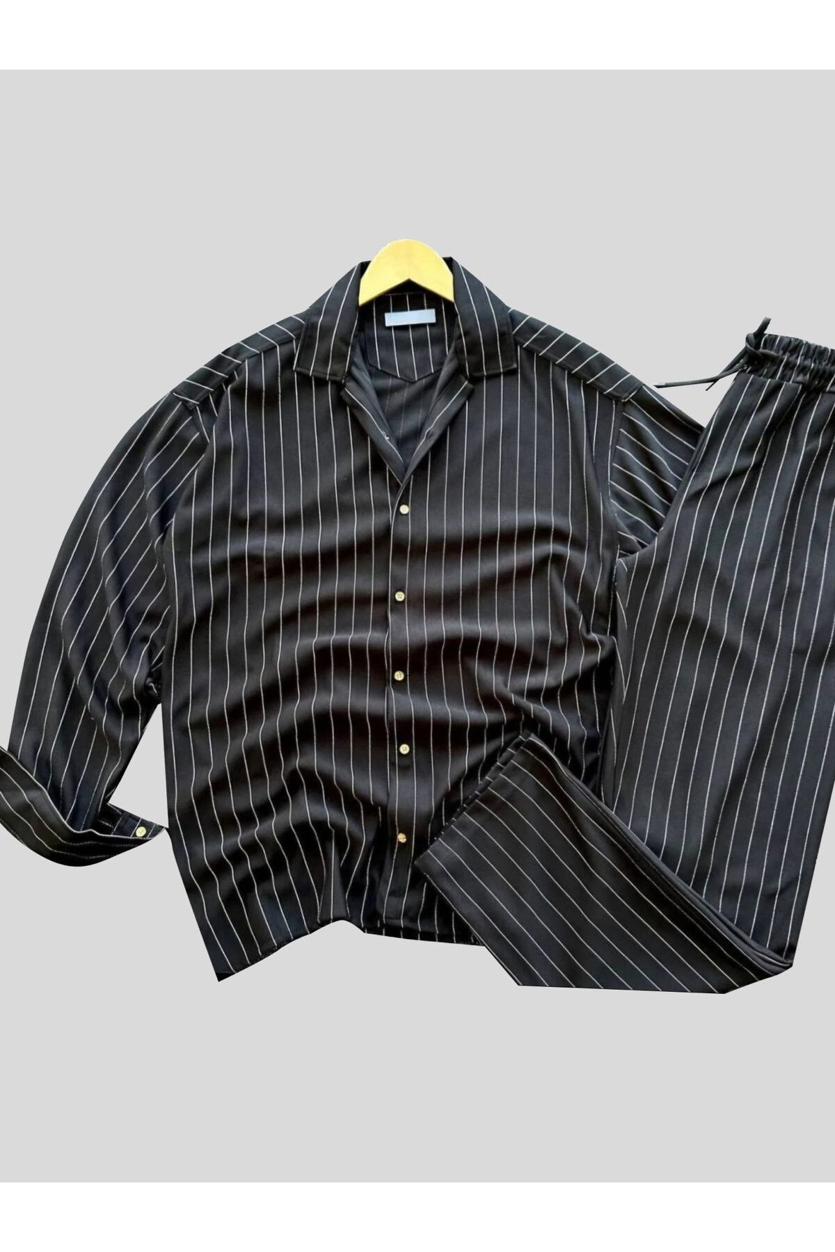 DWN WEAR siyah krep mevsimlik Likralı Unisex Kadın Erkek Uzun Kol Gömlek Eşofman Takım