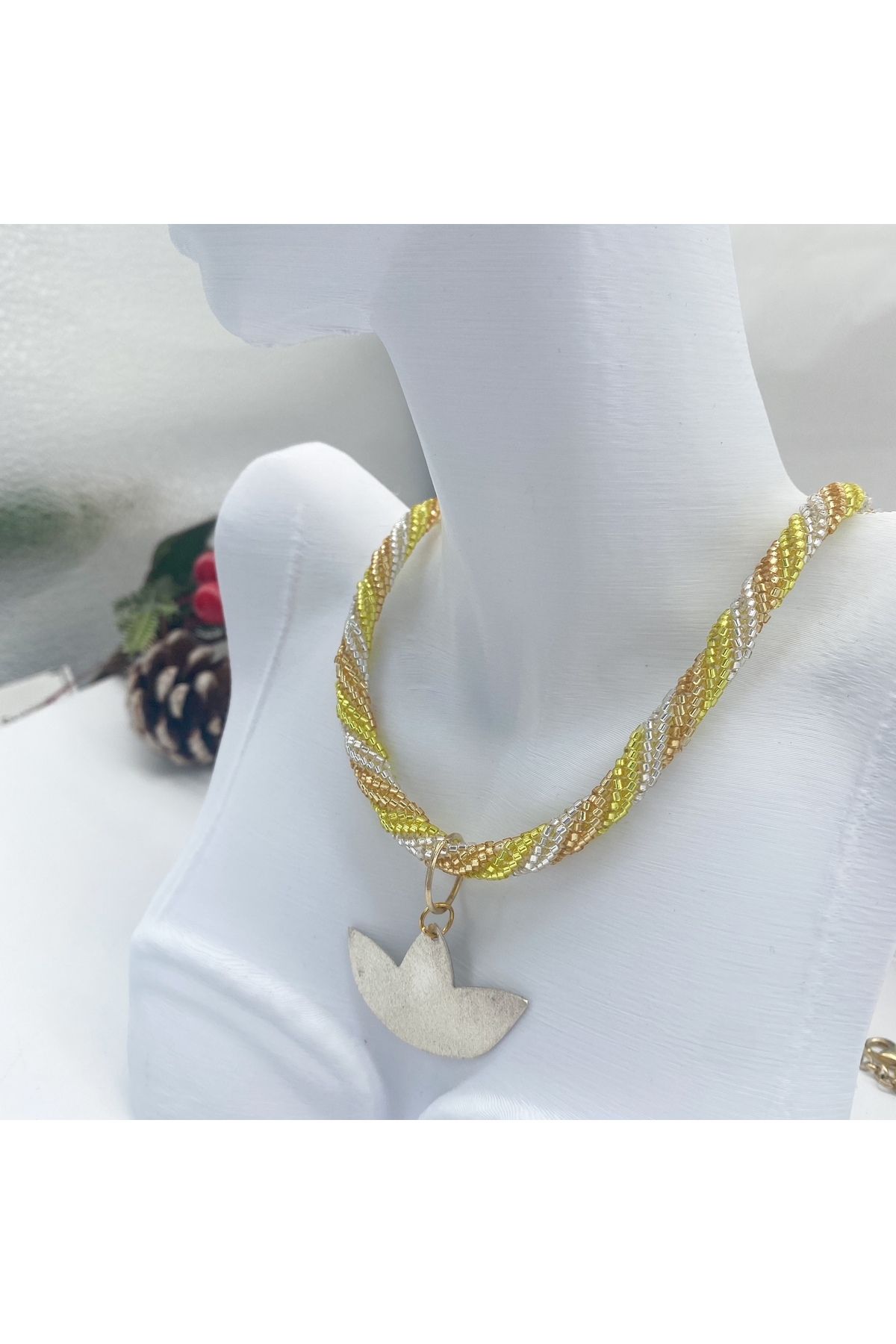 iz jewelry MİYUKİ BONCUKLU 925 AYAR GÜMÜŞ LOTUS KOLYE