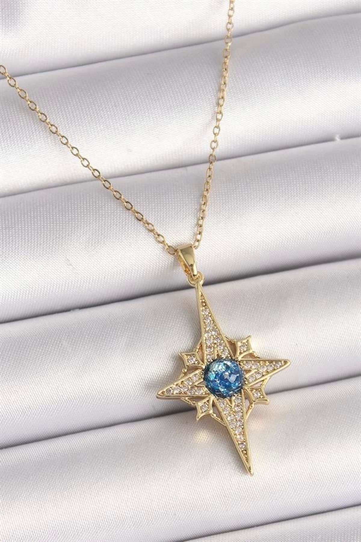 FASHIONLINE 316L Çelik Gold Renk Zirkon Taşlı Kutup Yıldız Model Kadın Kolye