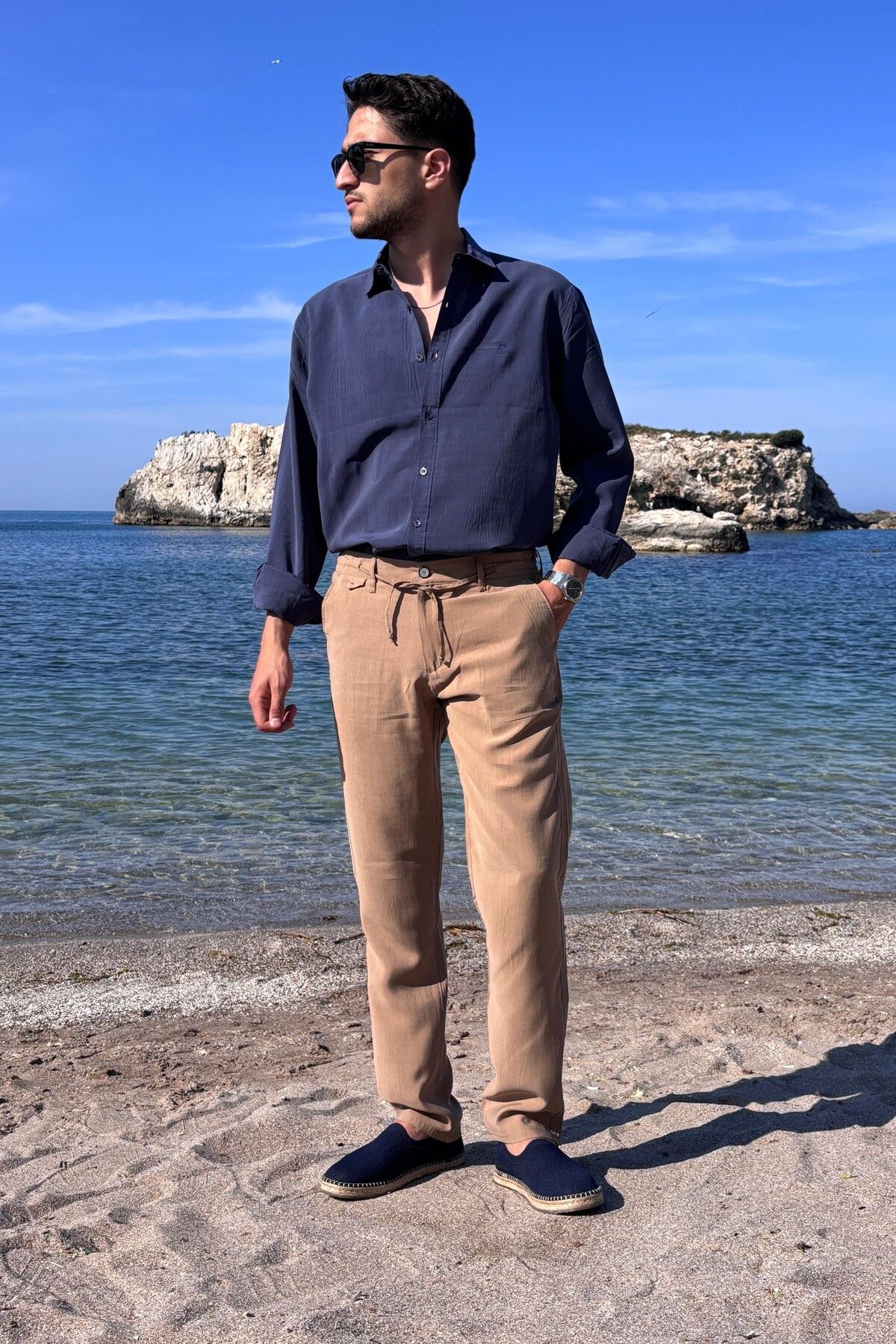 inpool Erkek, Yandan lastikli, Dökümlü, Liyosel, Regular fit, Old Money Culture Pantolon 304
