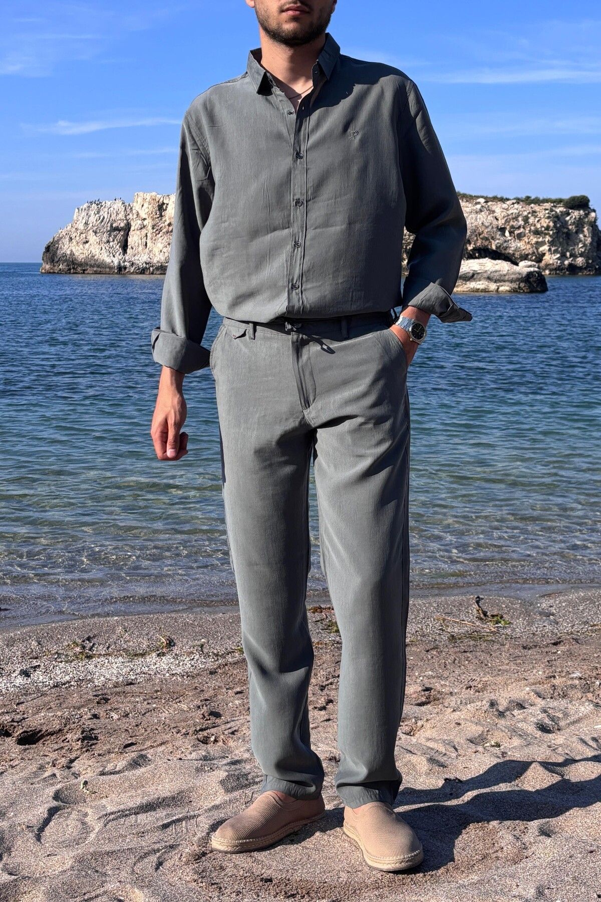 inpool Erkek, Yandan lastikli, Dökümlü, Liyosel, Regular fit, Old Money Culture Pantolon 304