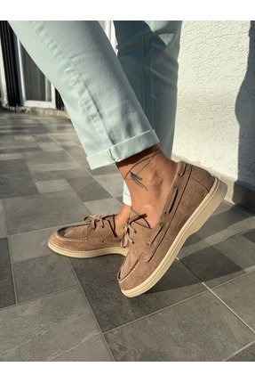 BURCU COLLECTİON Sandra Bağcık Detaylı Vizon Süet Kadın Loafer