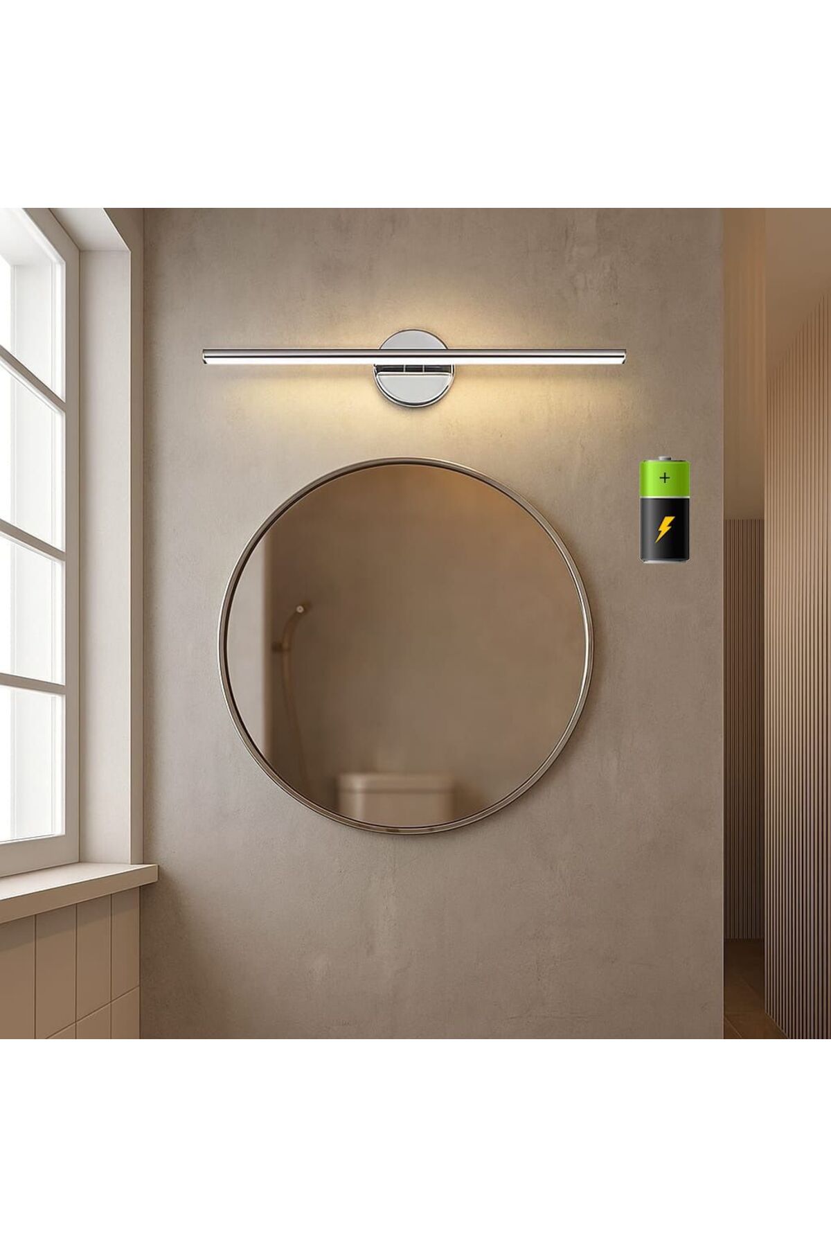 Betül Home Design PİLLİ Modern Dekoratif KROM Renk Lüks Duvar Aplik Tak-Çalıştır 40 Cm