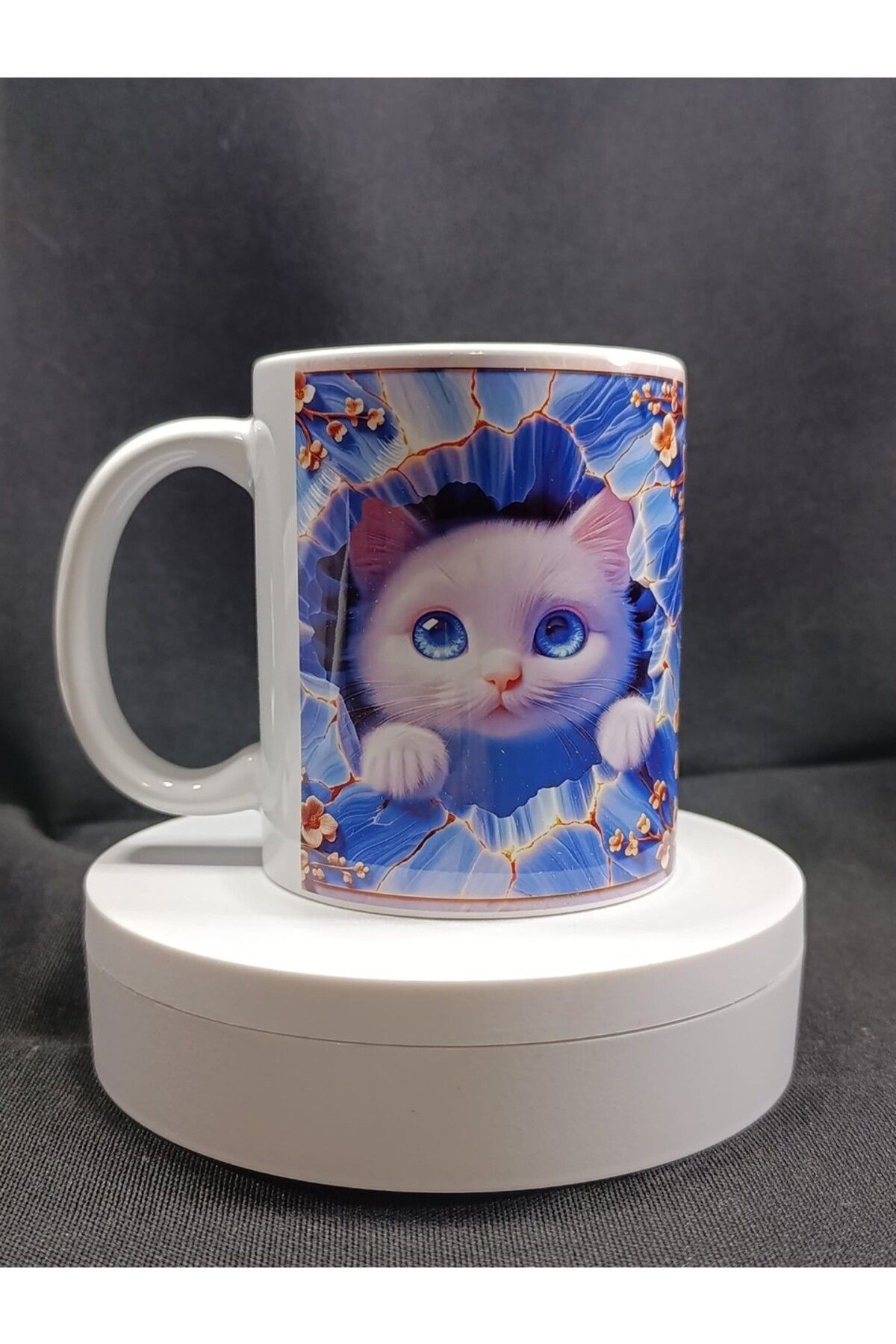 Rüyam Dizayn Kedi Desenli Beyaz Kupa Bardak