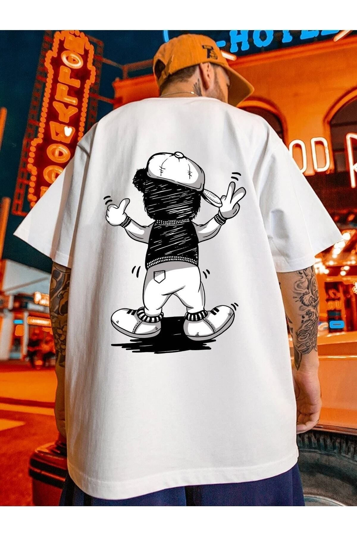 Boi Funny Bear Baskılı Oversize Kadın ve Erkek T-shirt Salaş Boyfirend