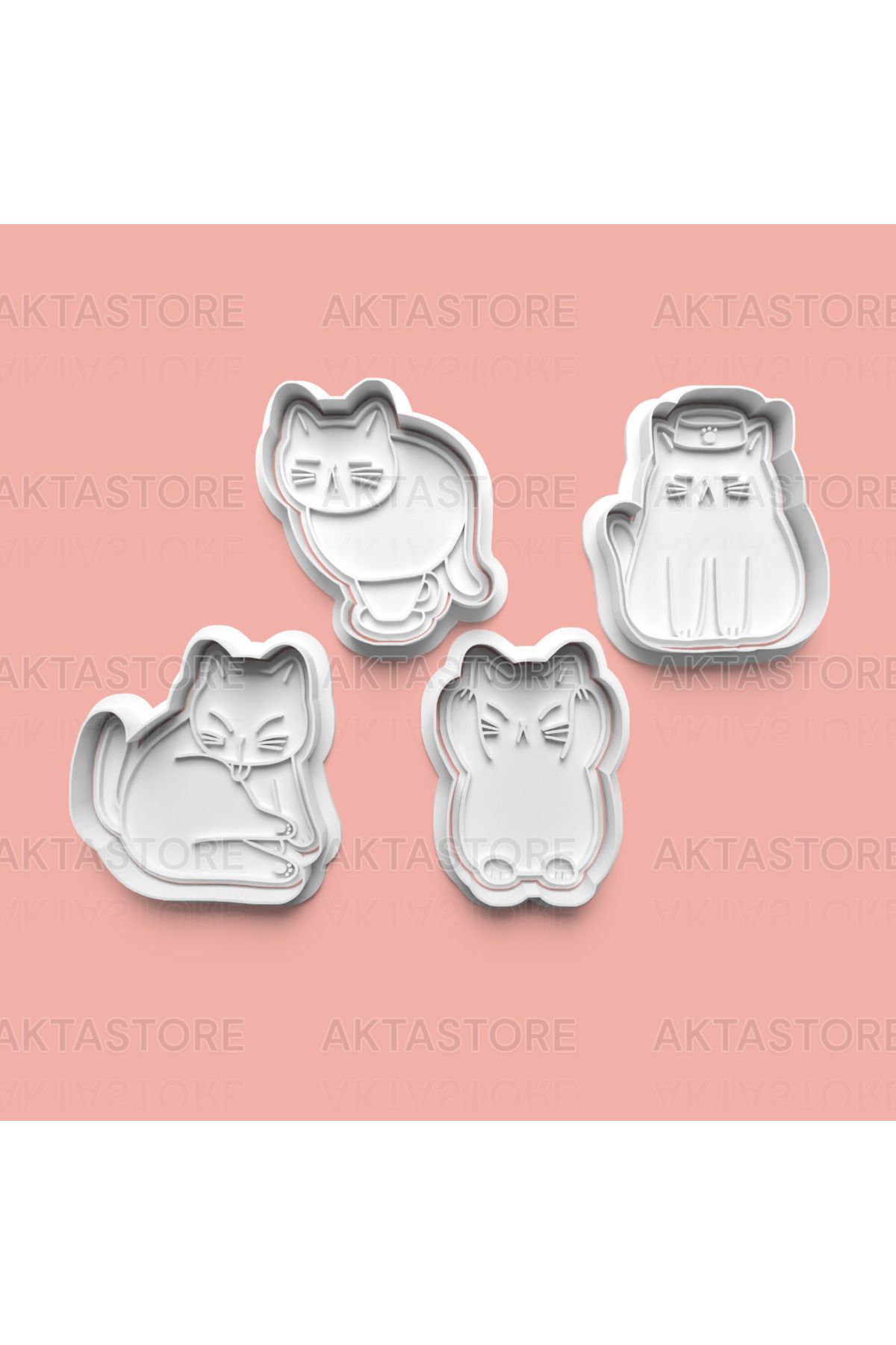 AKTASTORE Kedi Figürleri Kurabiye Kalıbı 4'lü set