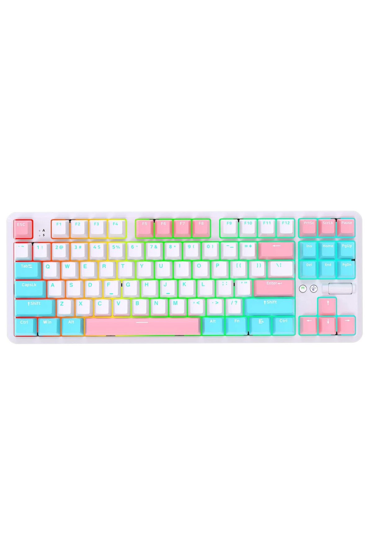 Coverzone Ajazz K870T Pro Kablosuz Hot Swap Mekanik Oyun Klavyesi-RGB Beyaz - Red Switch