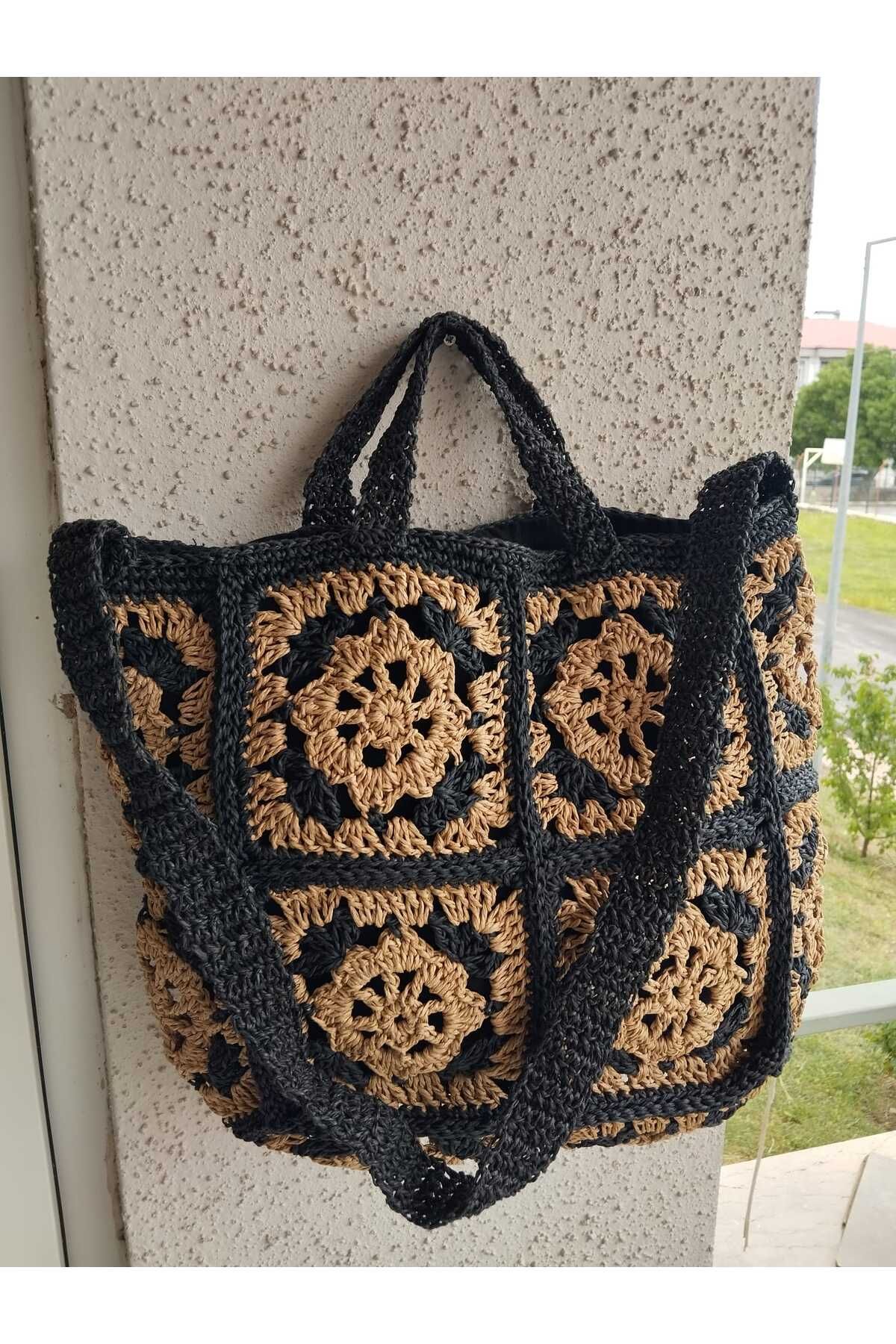 symaslandesign Hasır çanta , el örgüsü astarlı çanta , yazlık el emeği