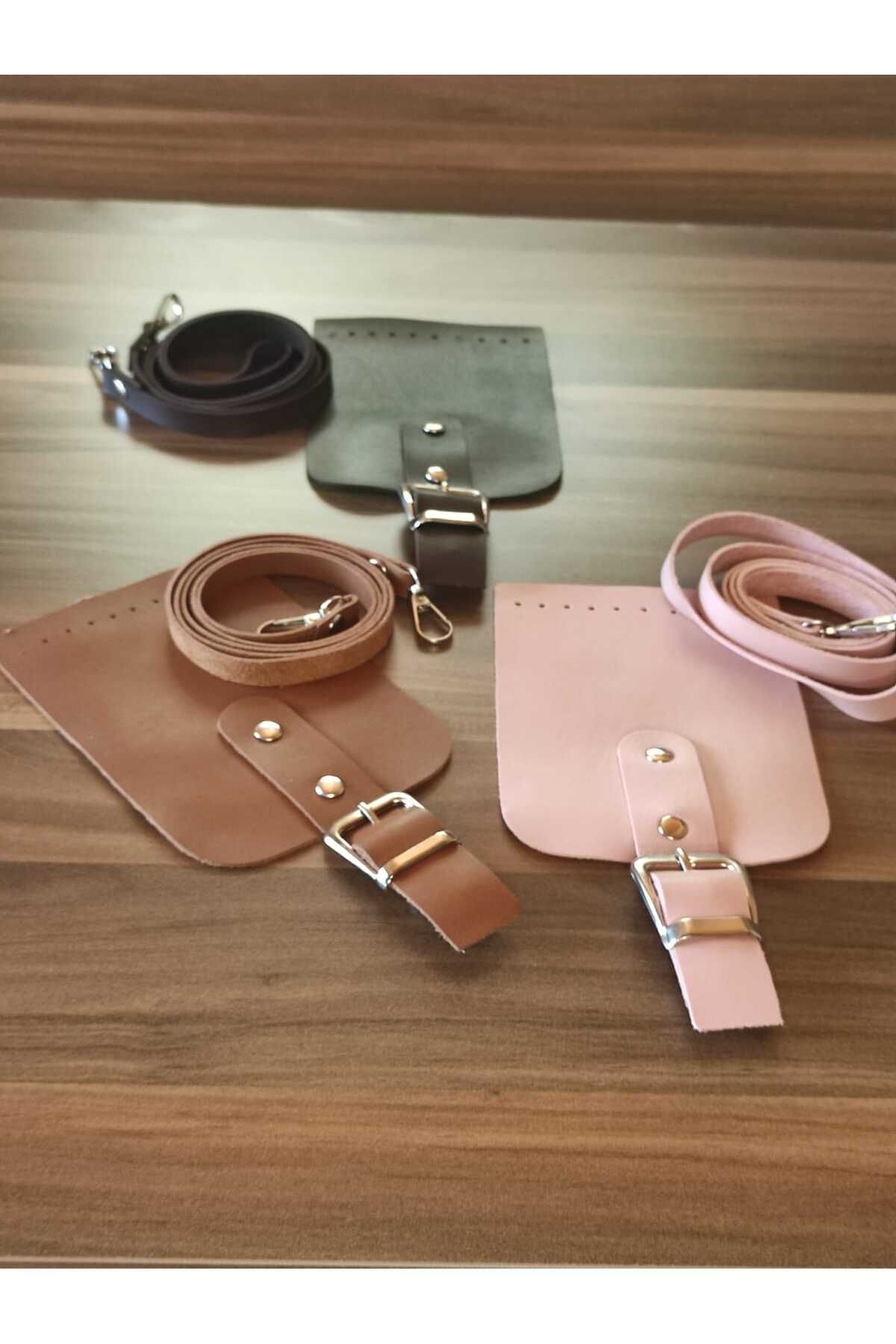 MODA Deri Örgü Telefonluk Cüzdan Çanta Yapım Seti 3 Farklı Renk En 10 cm Boy 22 cm