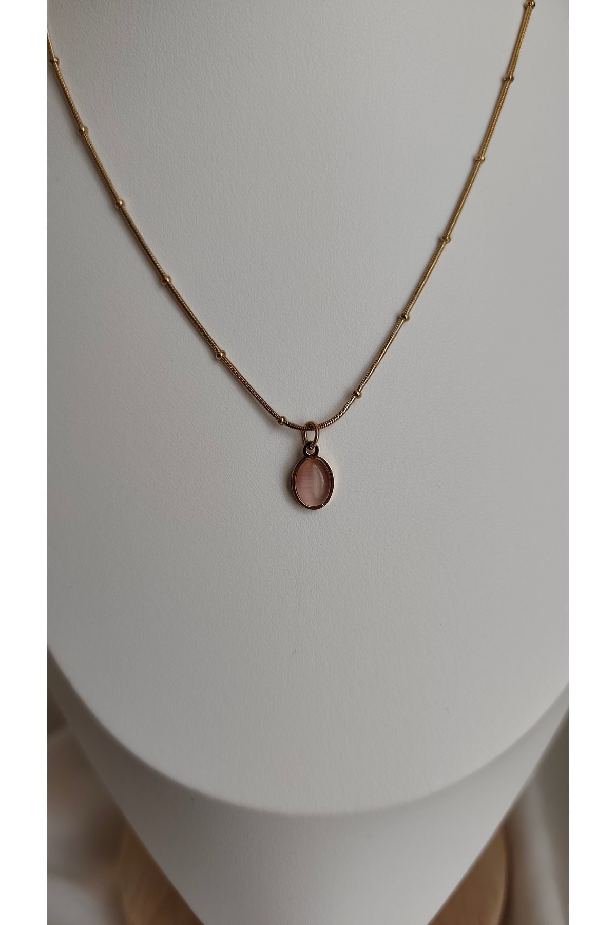 miyesa stainless steel Çelik Antik Oval Pembe Kolye