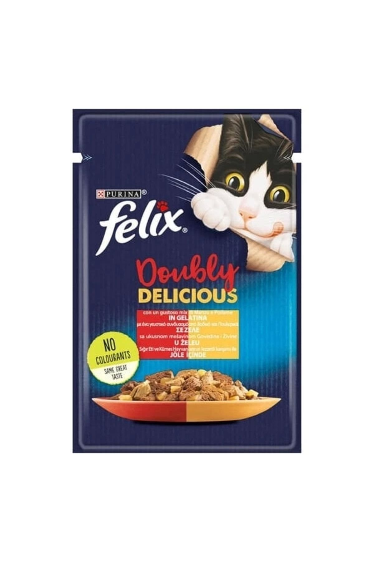 YNT İthalat Felix Taze Sığır Etli ve Kümes Hayvanlı Jöleli Pouch Yetişkin Konserve Kedi Maması 85 Gr