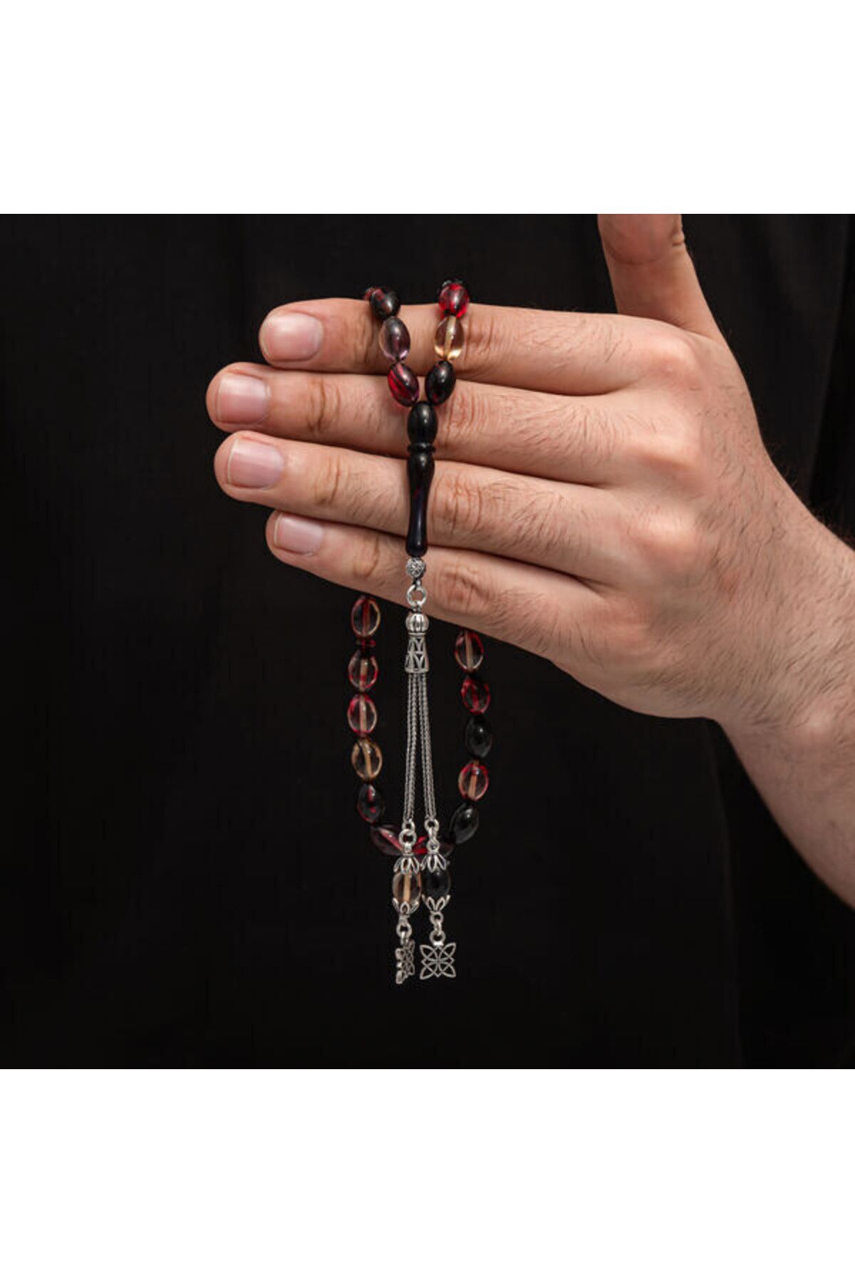 shop Sıkma Kehribar 925 Ayar Gümüş Tesbih