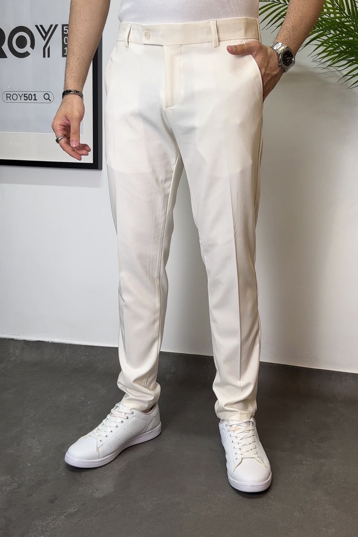 ROY501 Erkek Slim Fit Pantolon Dilli Kemer Detaylı Erkek Kumaş Pantolon