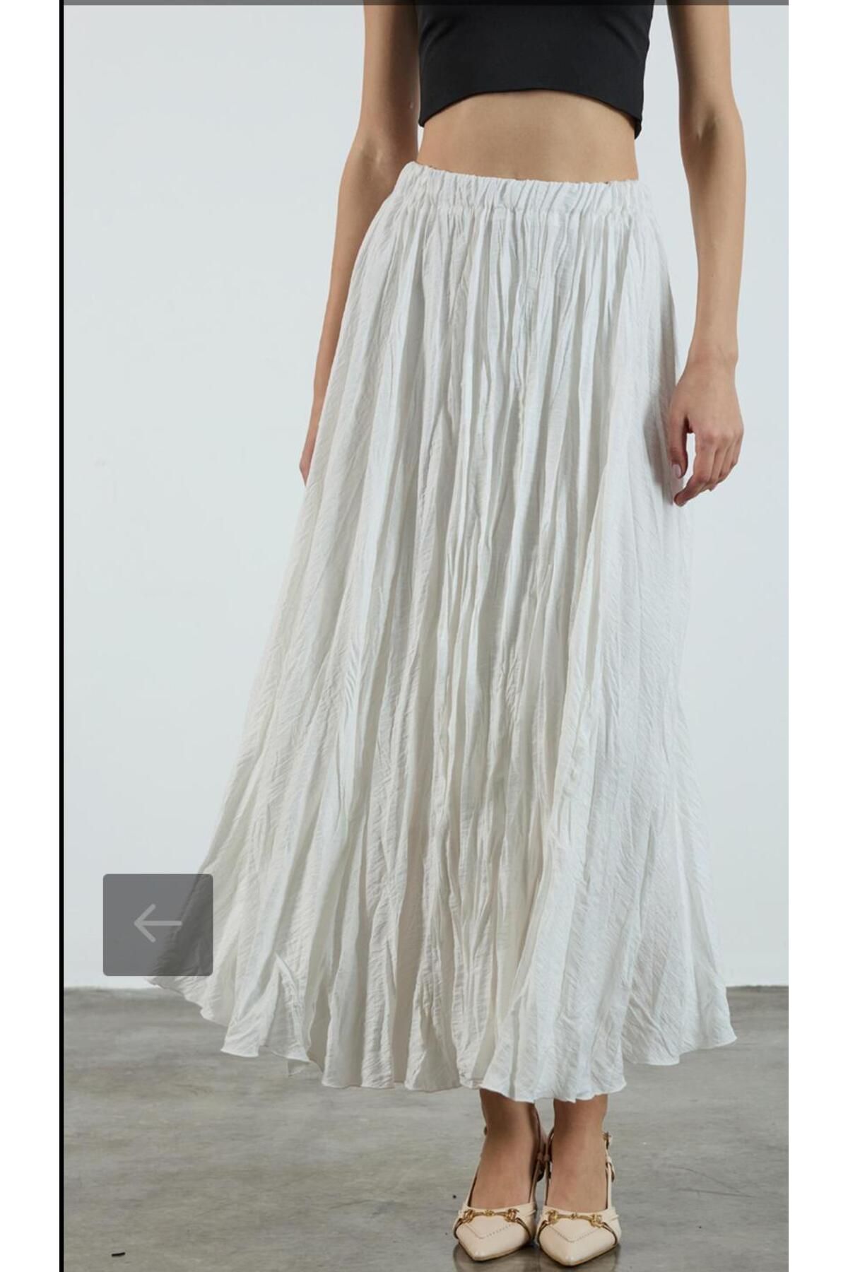 afran collection beyaz renk astarlı kırışıkk etek
