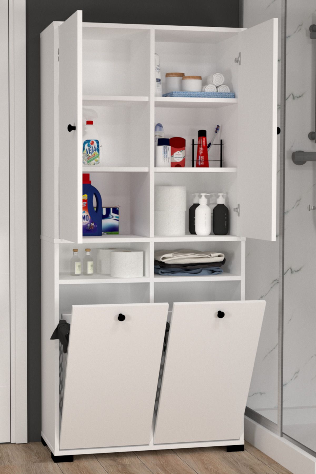 MOBİLİQUE ATLAS NO.2 6 RAFLI 2 SEPETLİ BANYO DOLABI