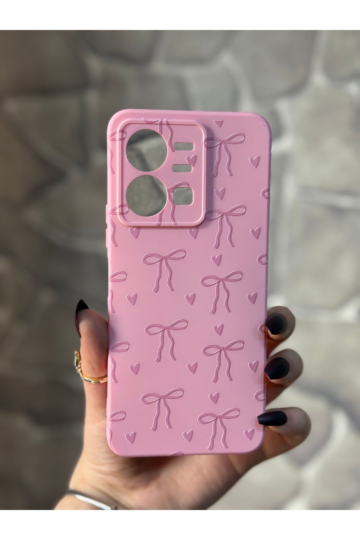 DarkSun VIVO Y22S/Y35 Uyumlu Pembe Fiyonk Desenli Pembe Lansman Telefon Kılıfı