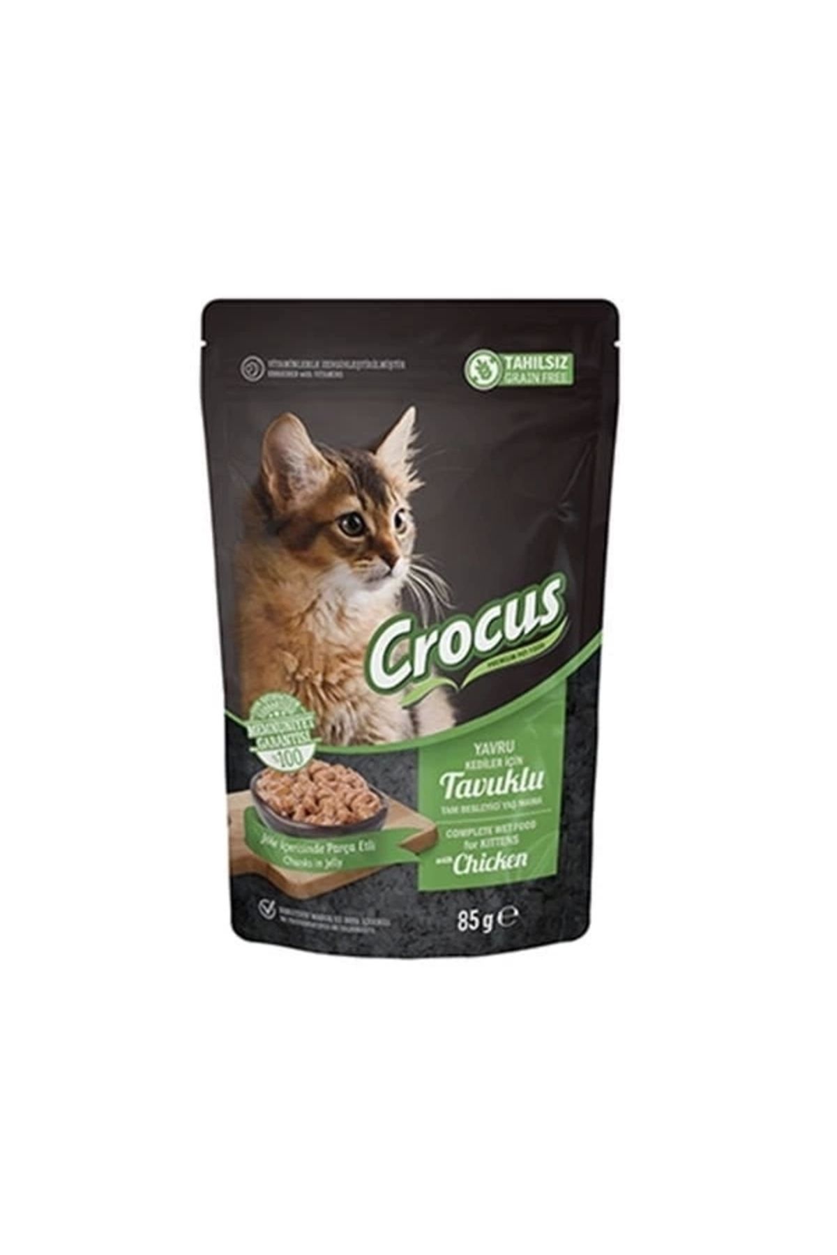 YNT İthalat Crocus Tahılsız Pouch Jöleli Tavuklu Yavru Konserve Kedi Maması 85 Gr