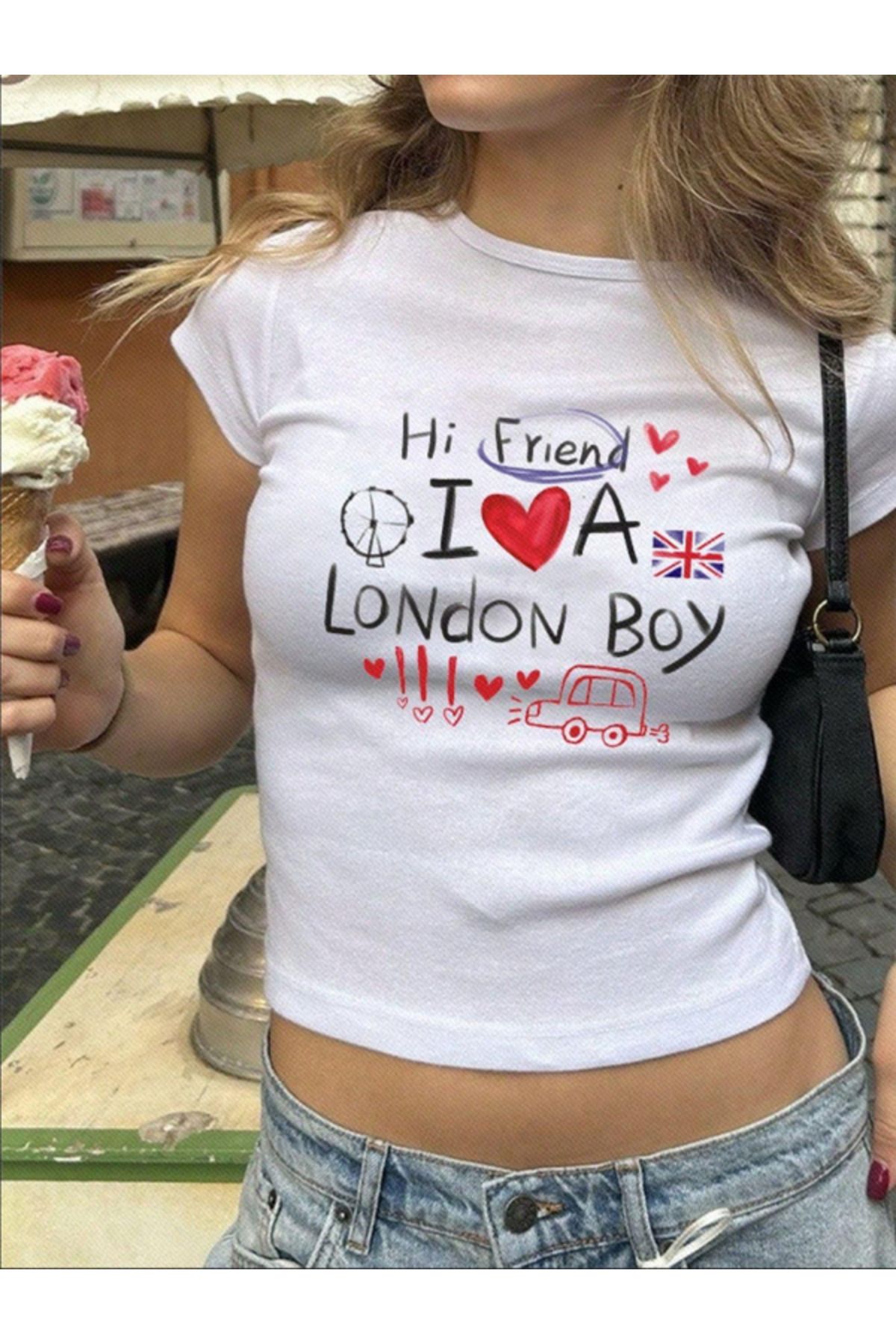 DEEFWEAR DREICH I LOVE A LONDON BOY BASKILI BEYAZ CROP
