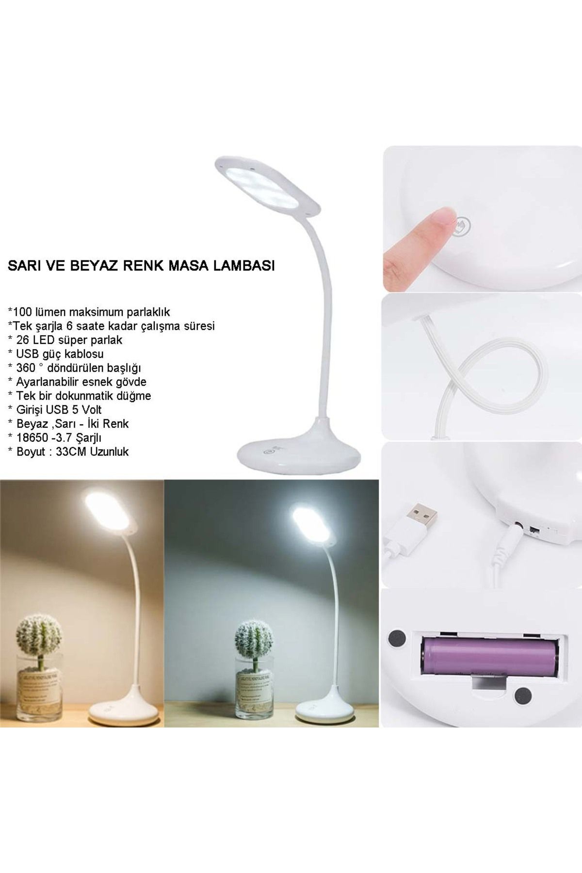 Fixport ŞARJLI SARI VE BEYAZ RENK MASA LAMBASI WATTON WT-005