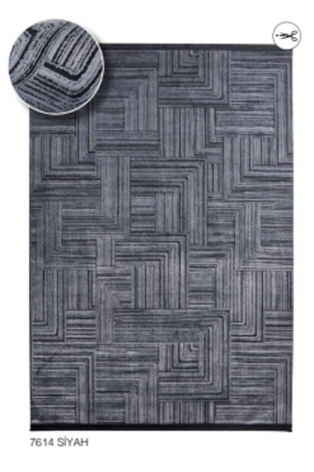 LOUIS CASA HACIMEHtİOĞULLARI LOUIS CASA HALI LORENZA 7614 SİYAH POLYESTER İPLİK DOKUMA TABAN HALI