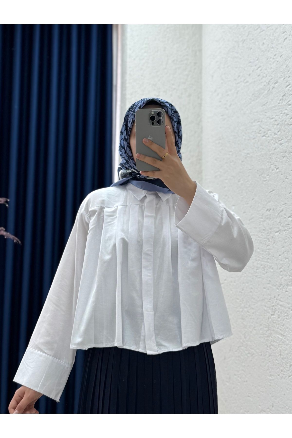 Mihra Serara Kısa Pileli Gömlek-BN4151 Beyaz