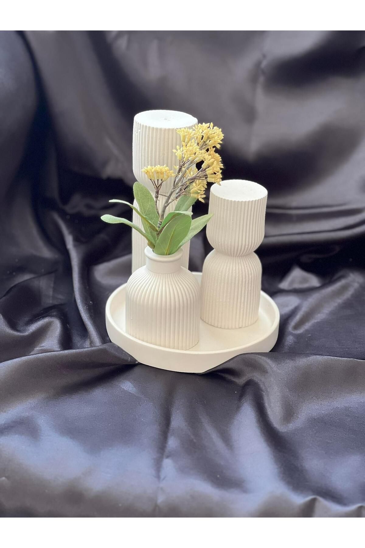 BGV HOME Modern 4'lü Silindirik Beyaz Dekor Vazo Seti (4 Parça)
