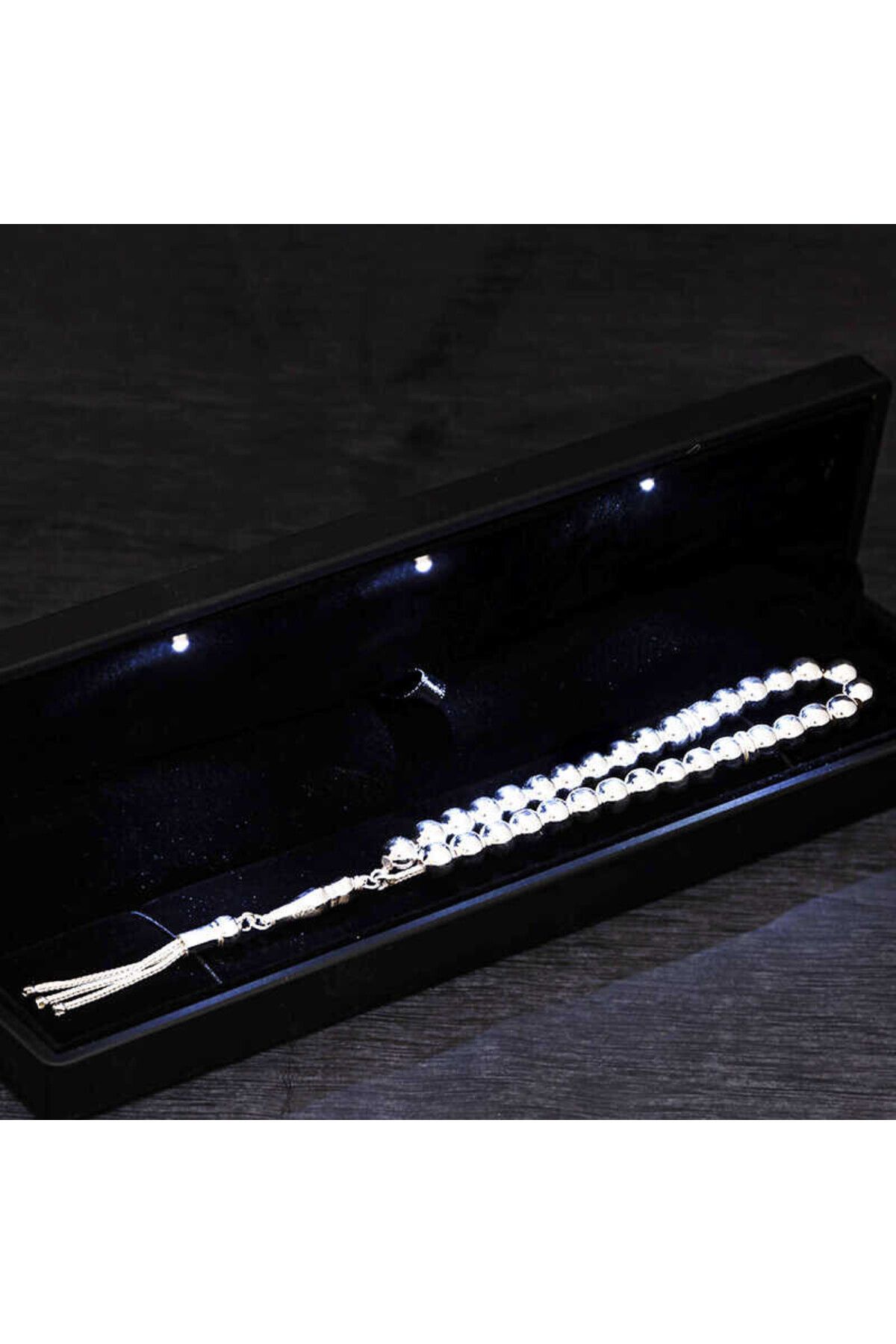 shop Işıklı Kutu Hediyeli Yuvarlak Kesim 925 Ayar Gümüş Tesbih