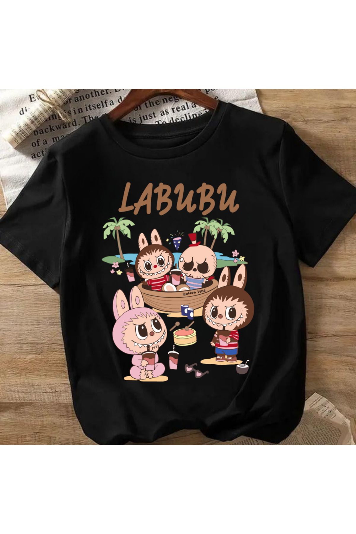 MECH BUTİK Labubu Baskılı Siyah/Beyaz Unisex Kadın/Erkek Tişört T-shirt