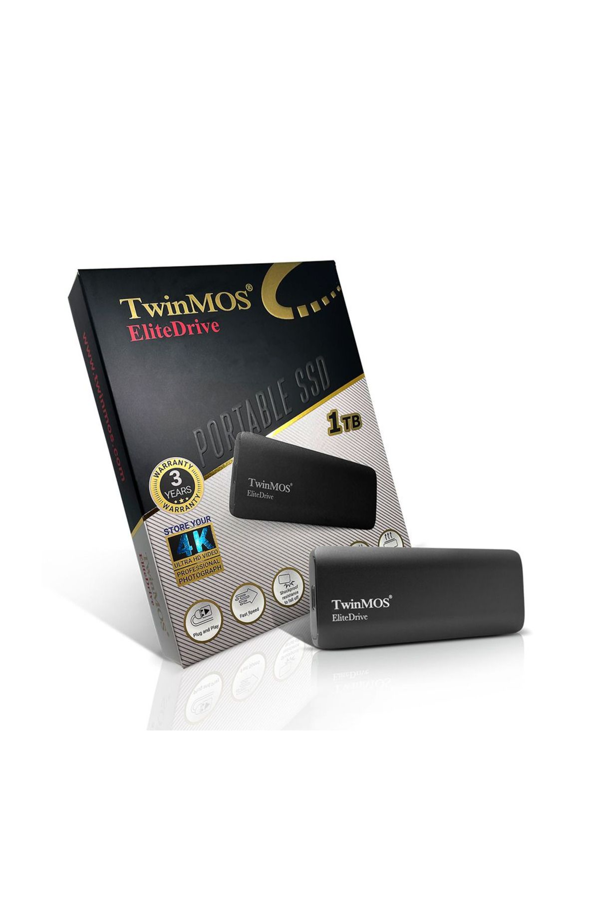 TwinMOS PSSDGGBMED32, 1TB, Taşınabilir External SSD, USB 3.2, Type-C (Dark Grey)