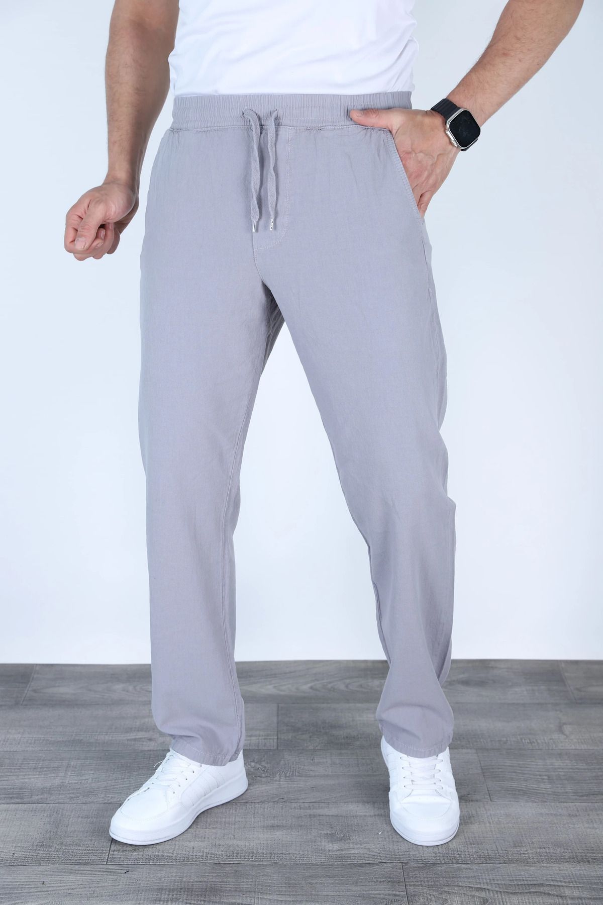 MYRAB DENİM Baggy Keten Pantolon Jogger Gri
