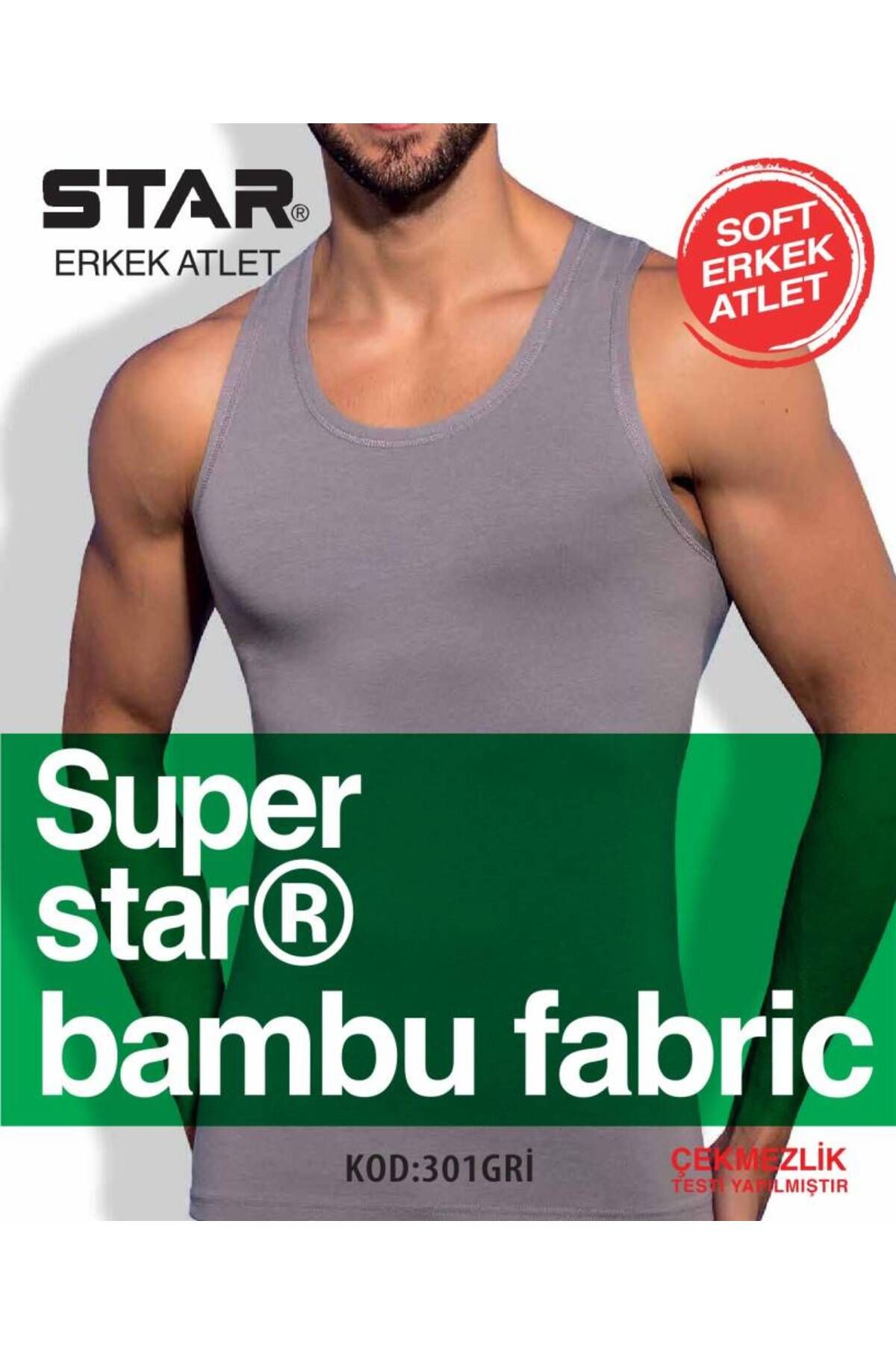 Star ERKEK GRİ ORGANİK BAMBU ATLET
