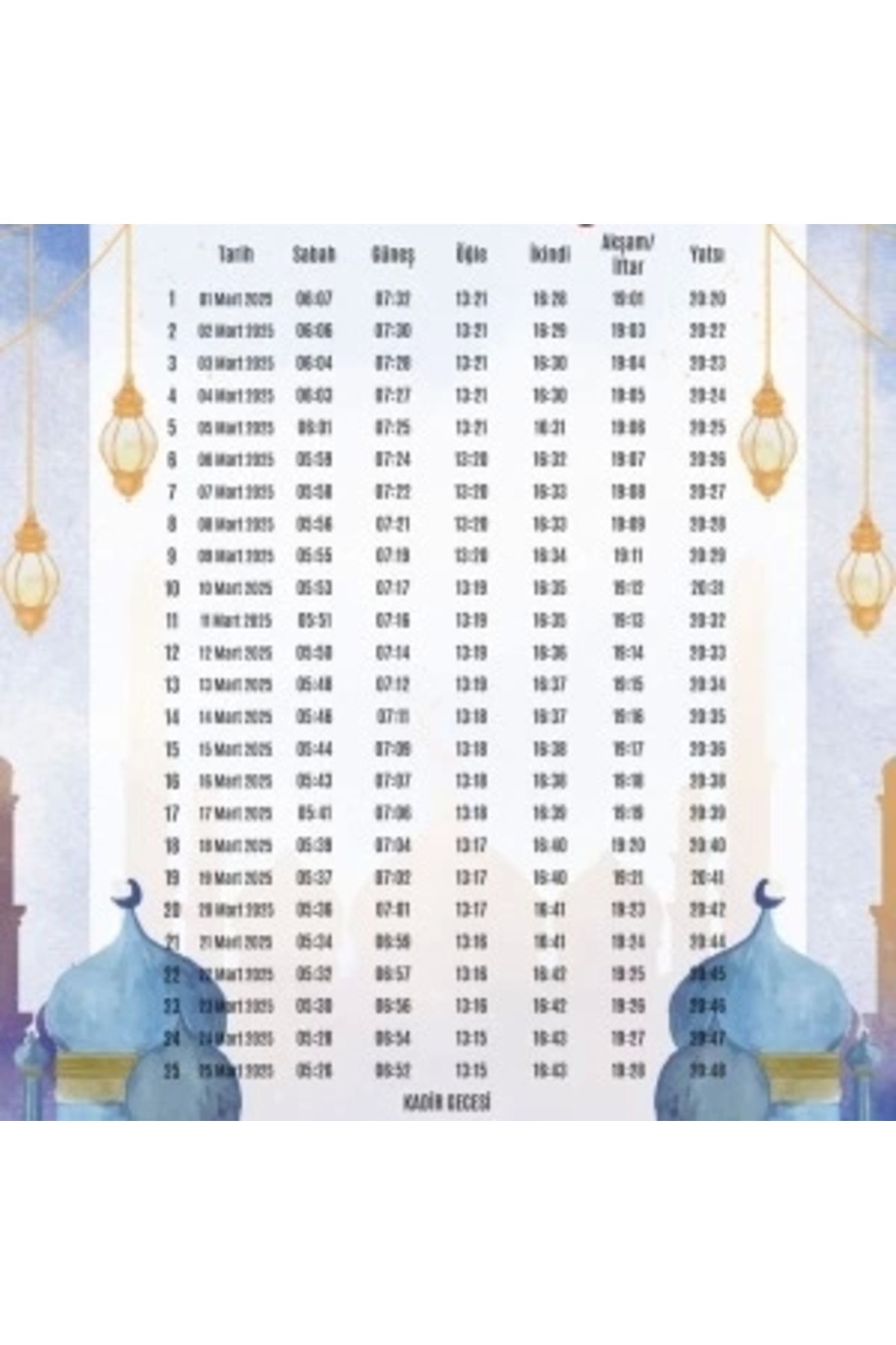STOREMAX Ramazan İmsakiyesi Modern Kişiye Özel Tasarımlı Dijital Baskı 500 Adet A4 300 gr Model 38