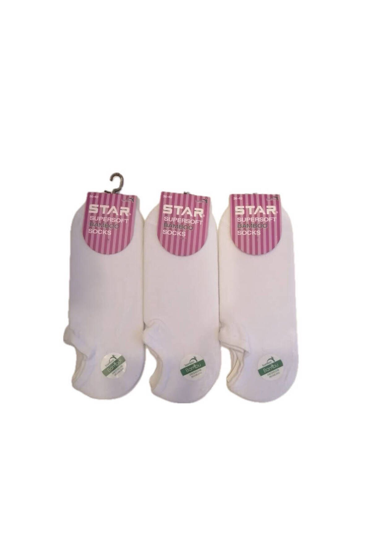 Star 3 LÜ KADIN BEYAZ ORGANİK BAMBU SNEAKERS ÇORAP
