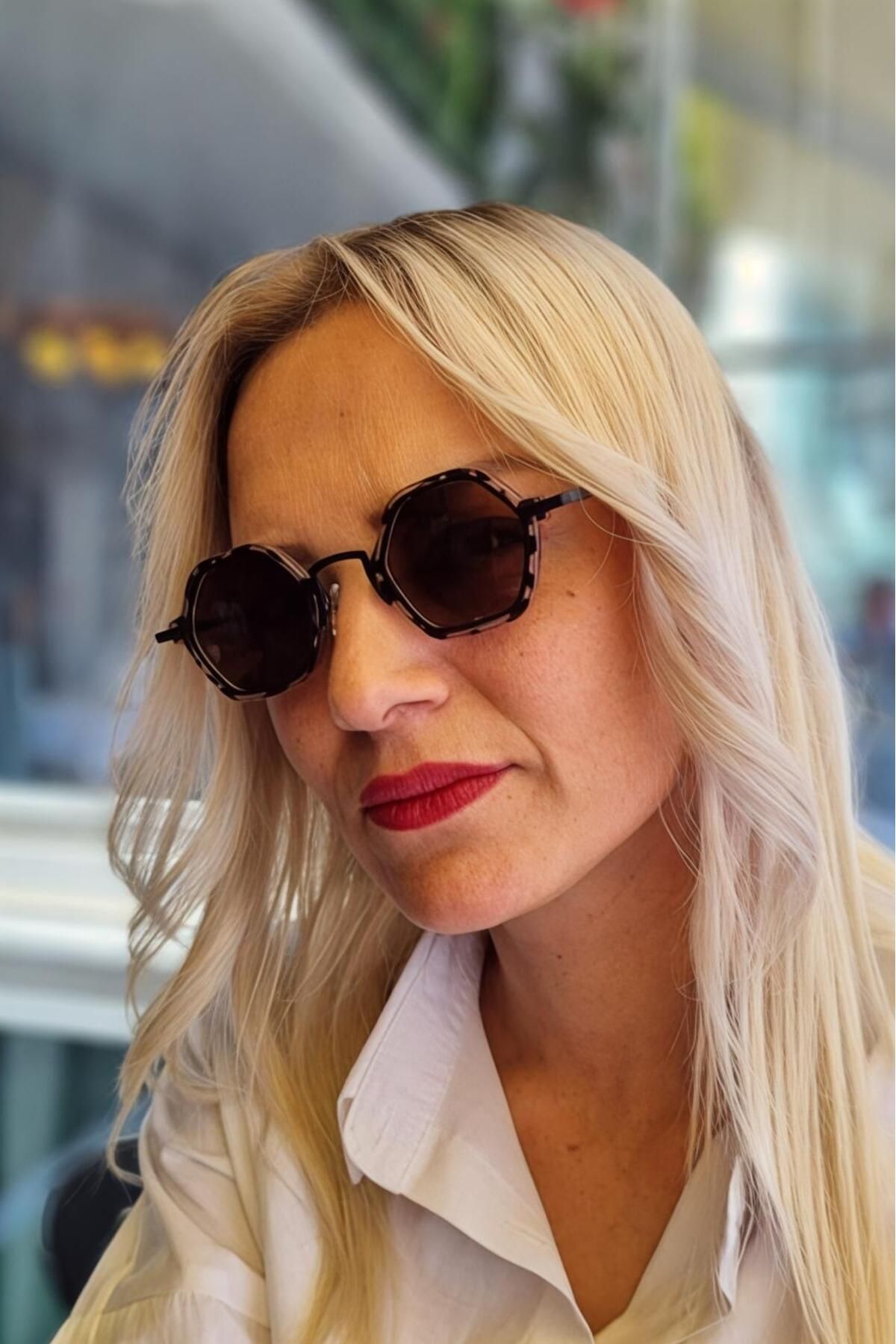 Uniquetrenders Kadın April Altıgen Punk Retro Model Güneş Gözlüğü