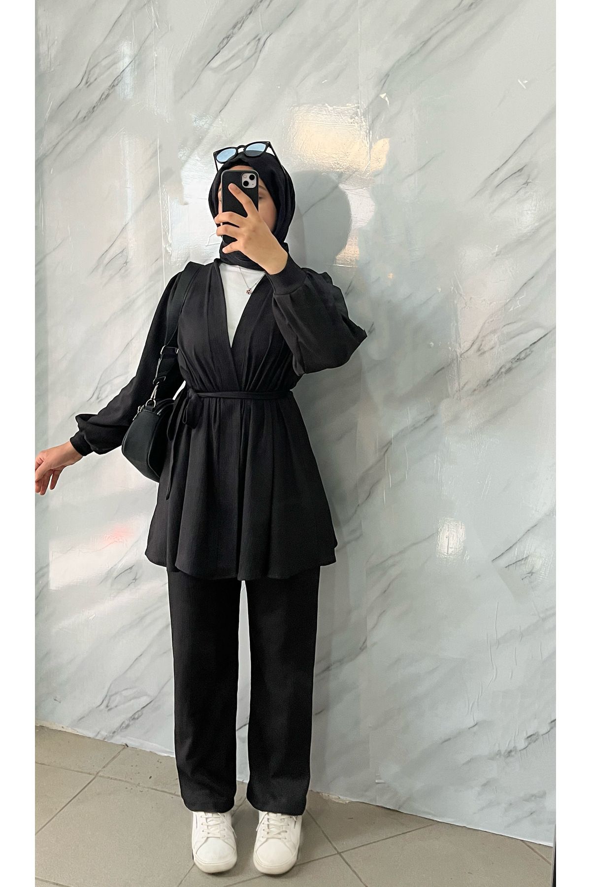 DİLEKBUTİK siyah bürümcük pantolon kimono takım
