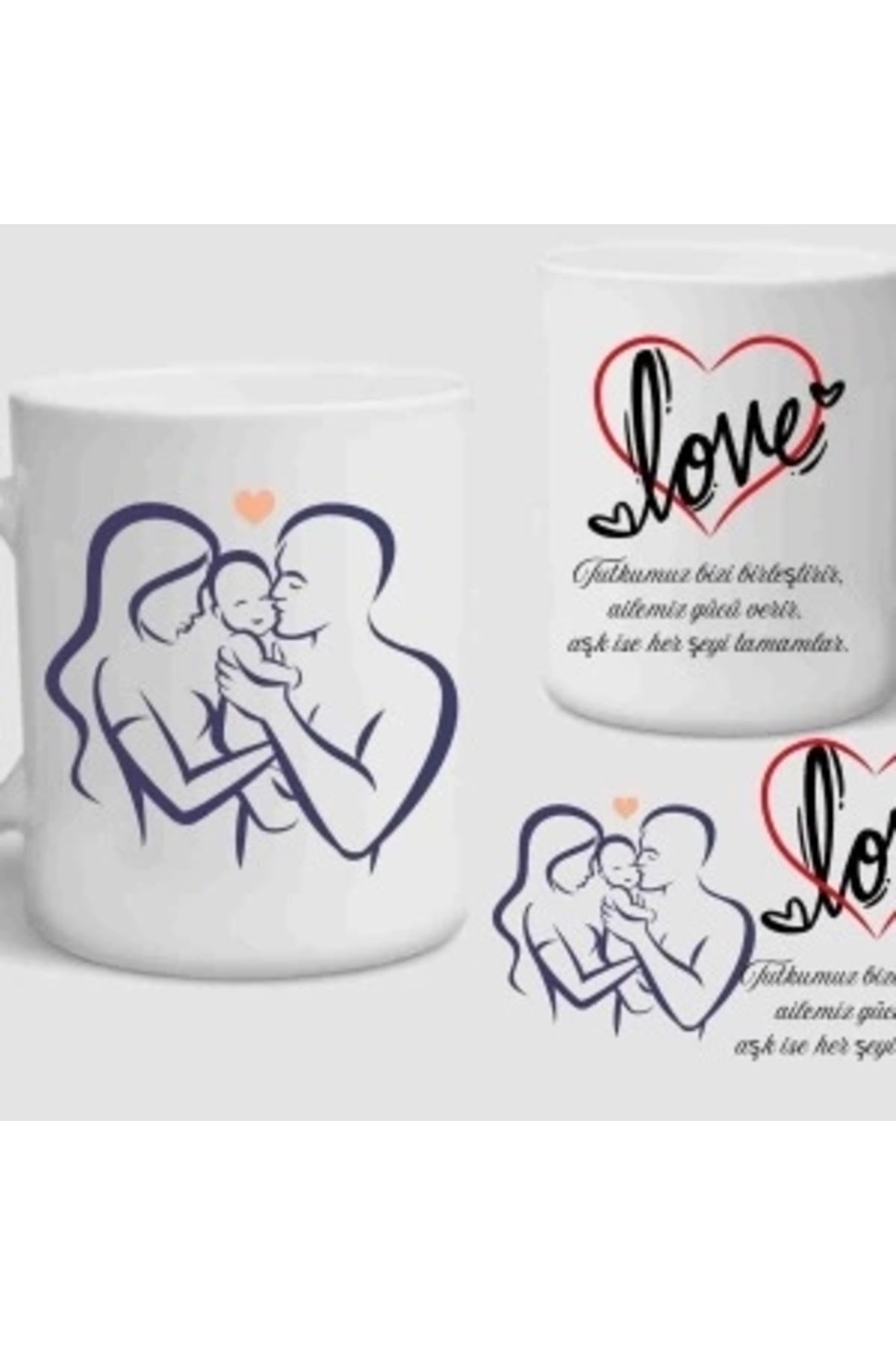 STOREMAX Baskılı Porselen Kupa Bardak Çift Taraflı Baskı 1 Adet Aile Love