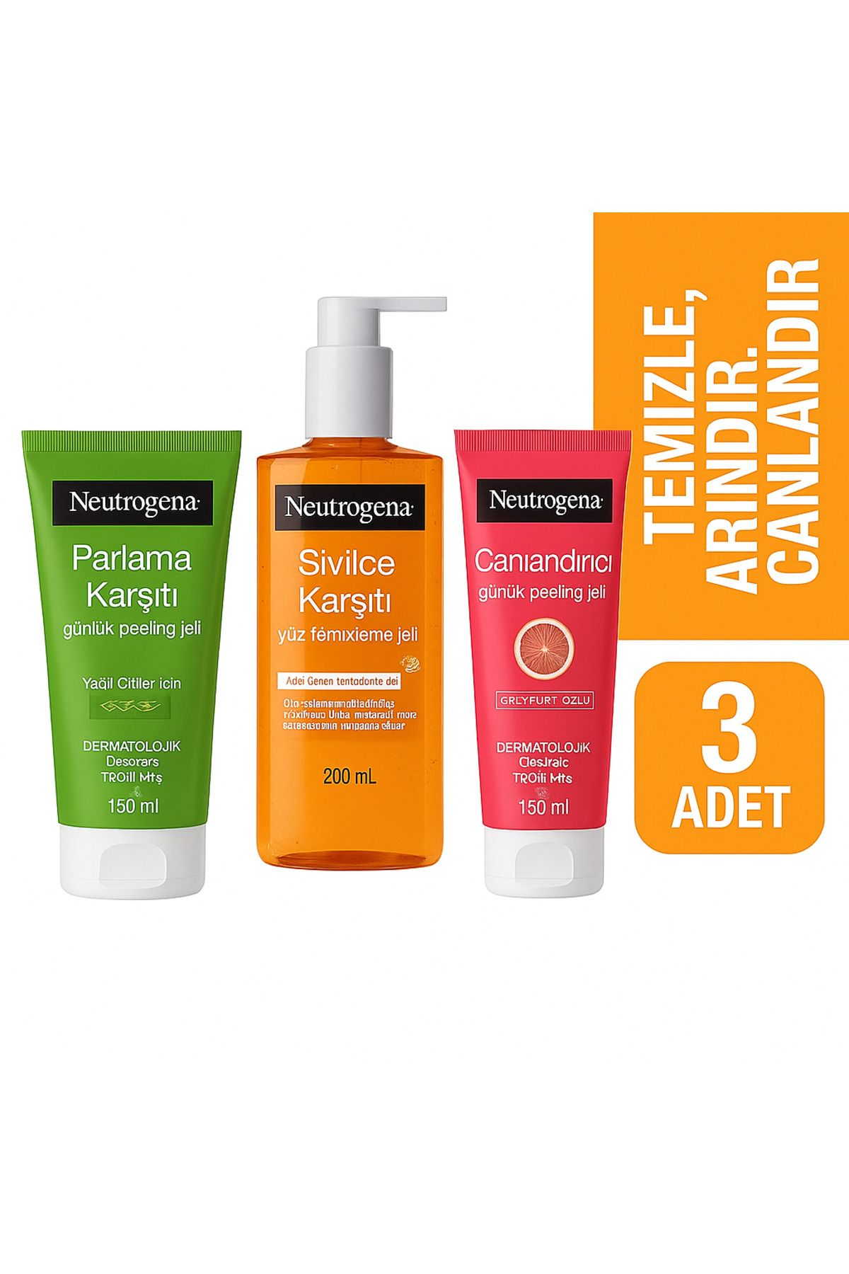 Neutrogena 3'lü Cilt Bakım Seti Parlama Karşıtı Peeling + Jeli + Canlandırıcı Peeling