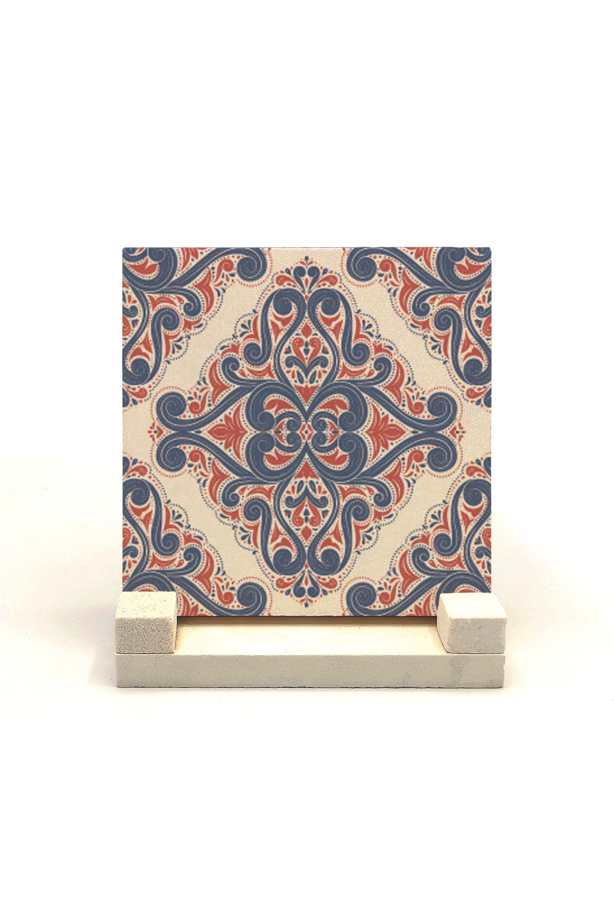 Souvenest İtalyan Çini Deseni Baskılı Doğaltaş Masaüstlük 10x10 Kd-26