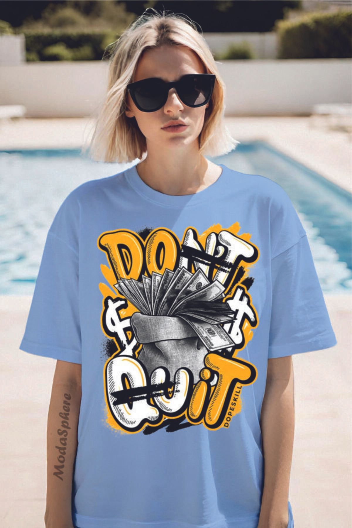 ModaSphere DON'T QUIT Baskılı Unisex Oversize Tişört