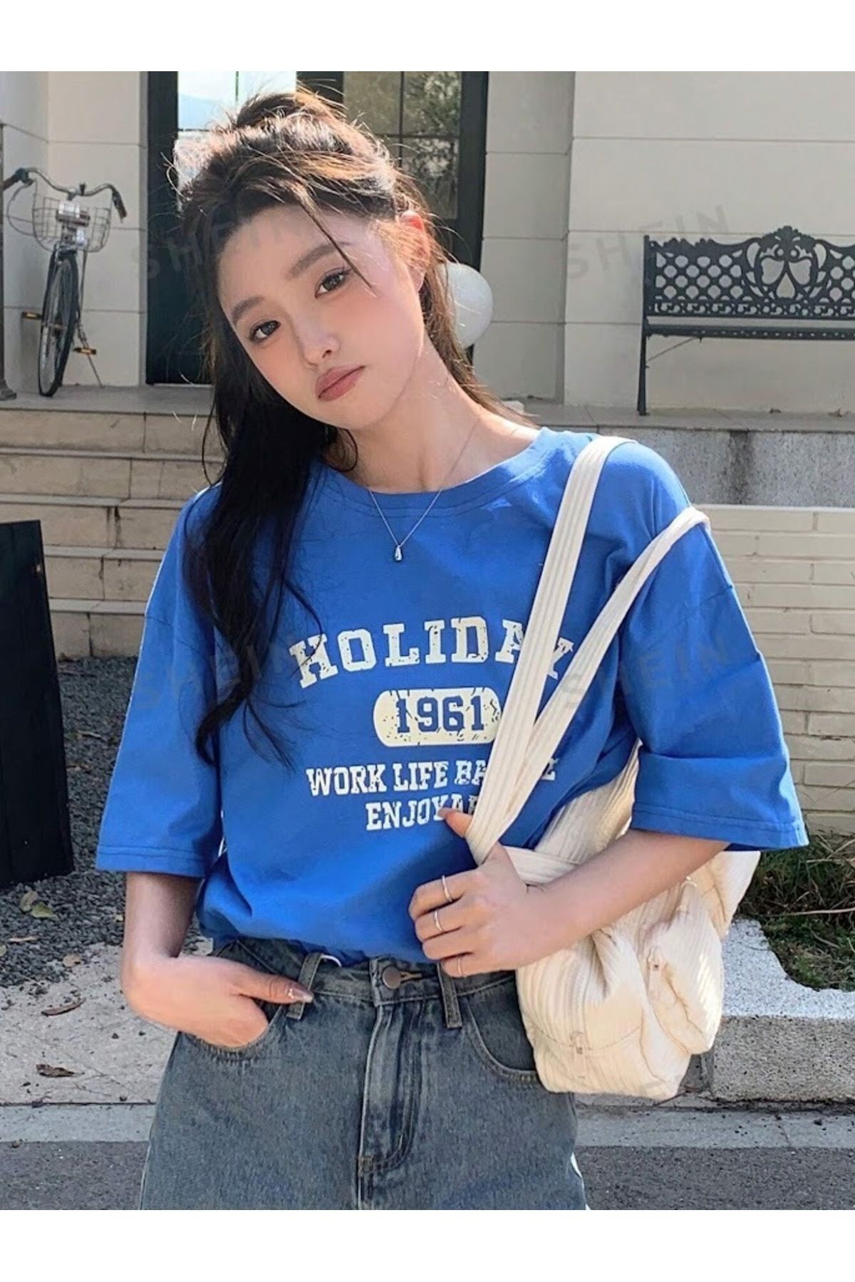 ModaSphere Kadın Holiday 1961 Baskılı Oversıze T-shirt