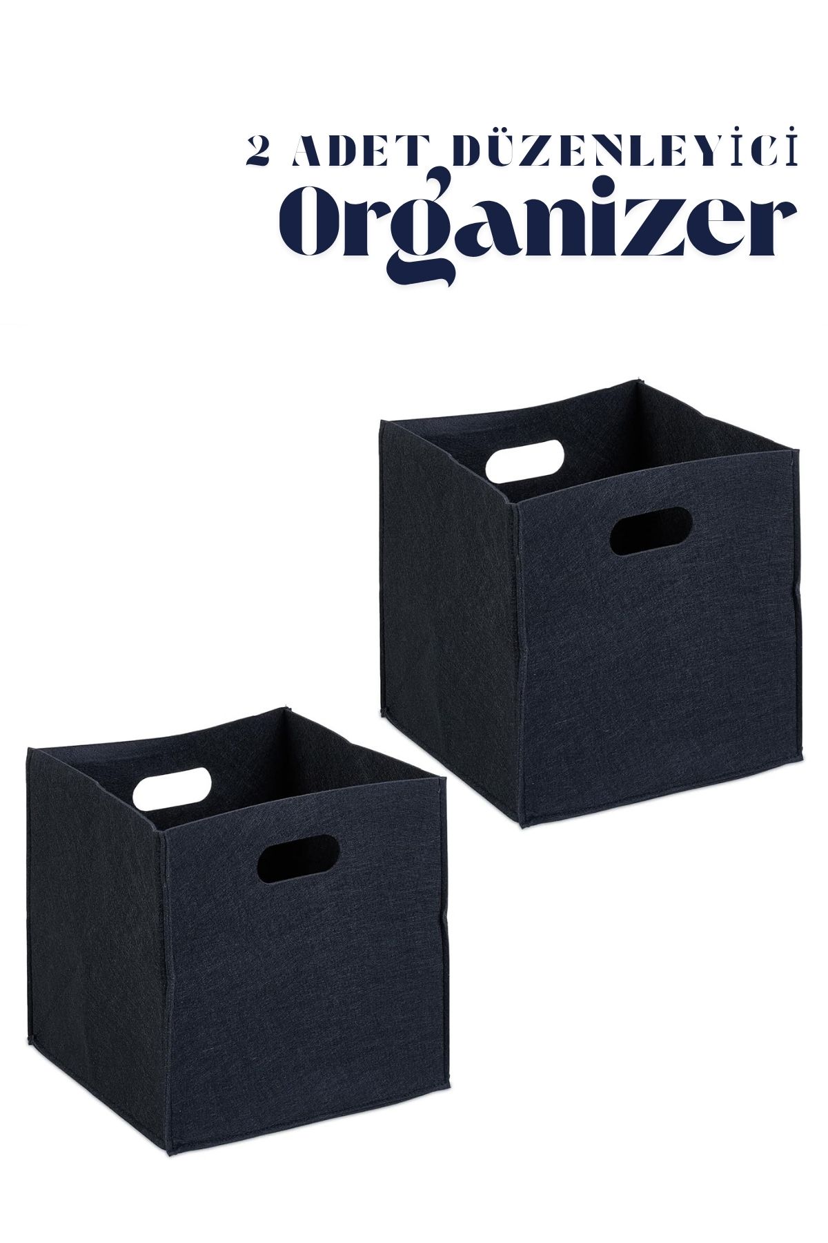HASBY 2 Adet Dolap İçi Düzenleyici Siyah Keçe Kutu Organizer Saklama Sepeti 30x30x30 cm