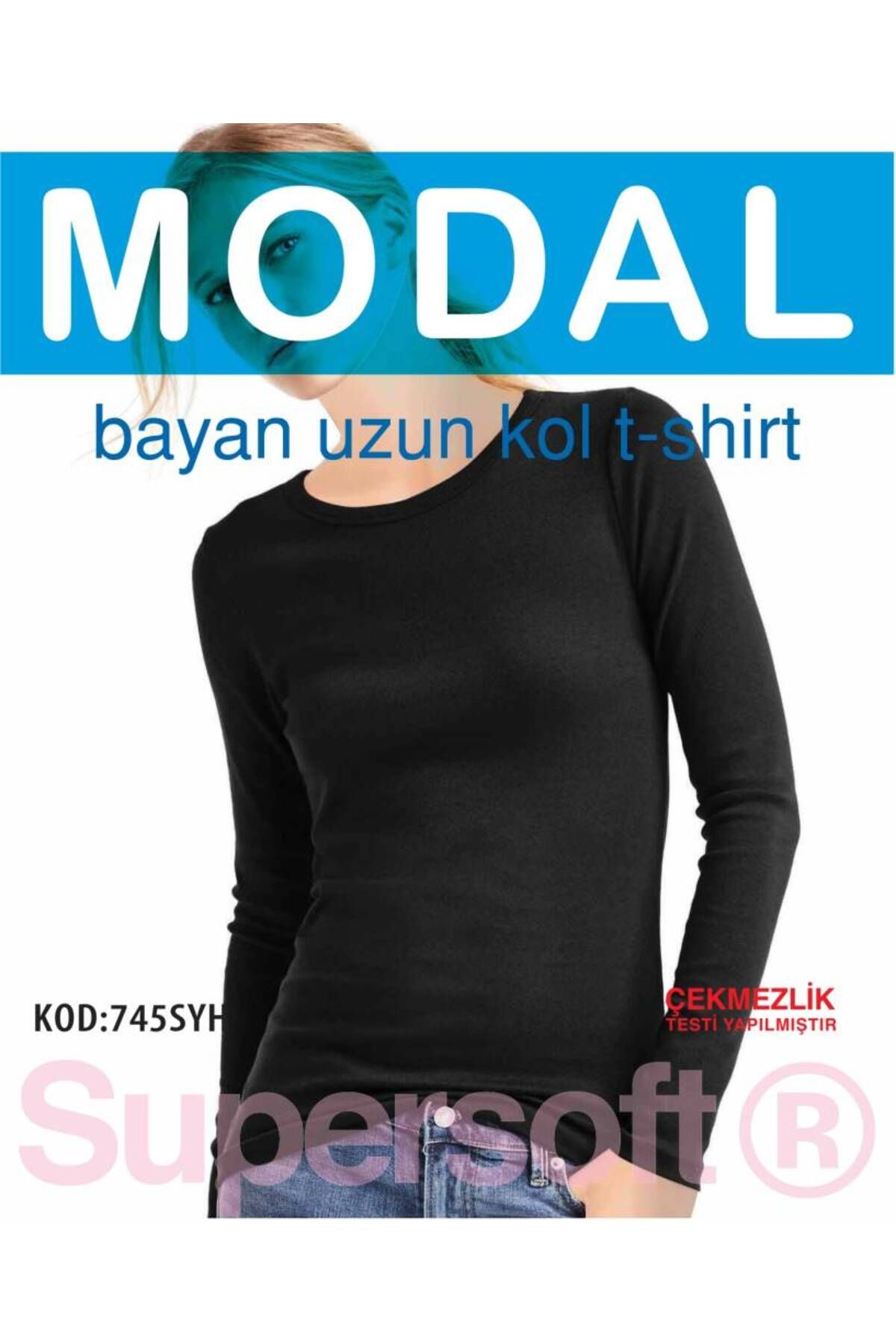 Star KADIN SİYAH MODAL UZUNKOL T-SHİRT
